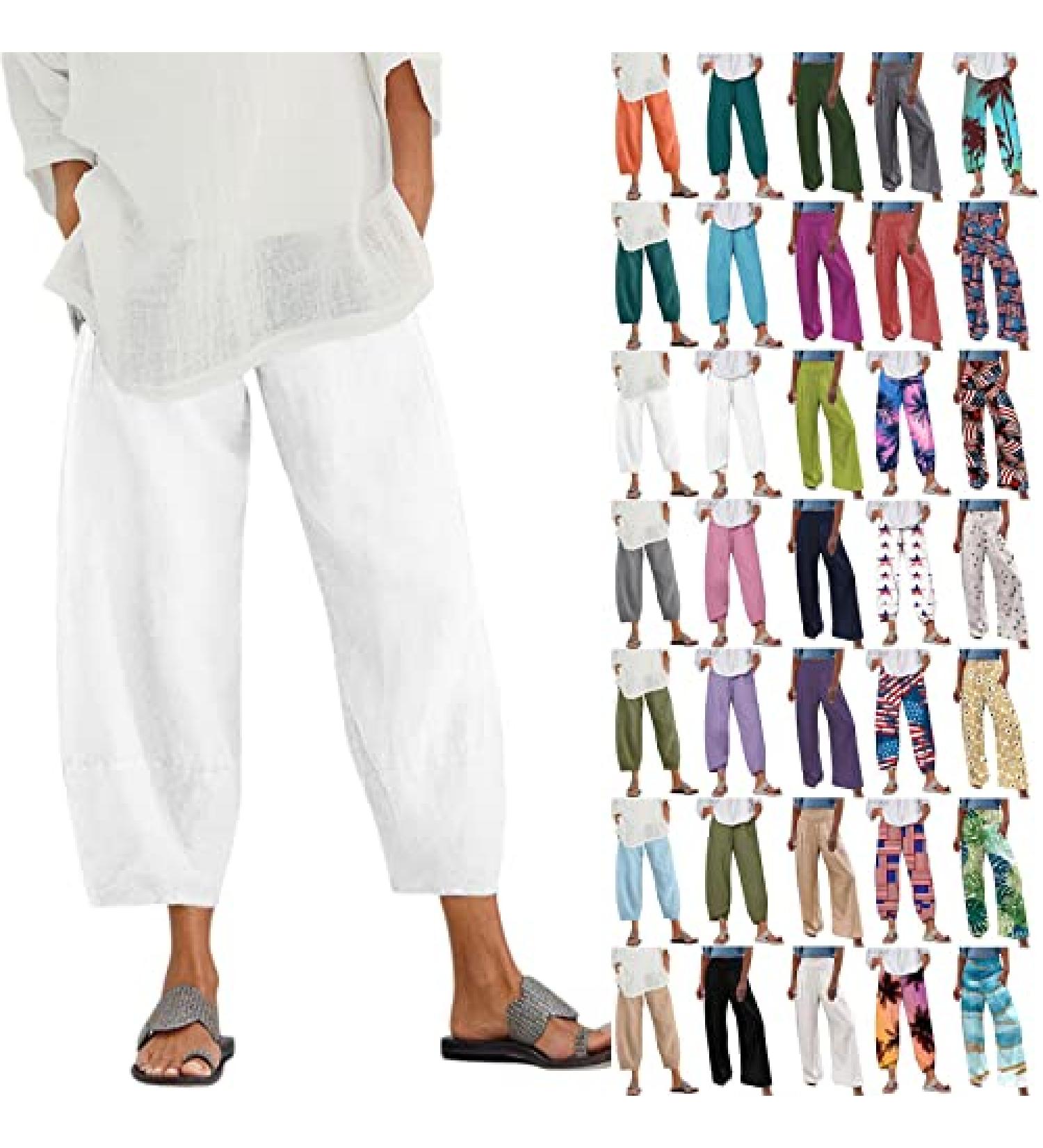 QWENTMTNTY Plus Size Cotton Linen Capris Pants for Women - D-white 3X-Large - Buy Online on GoSupps.com