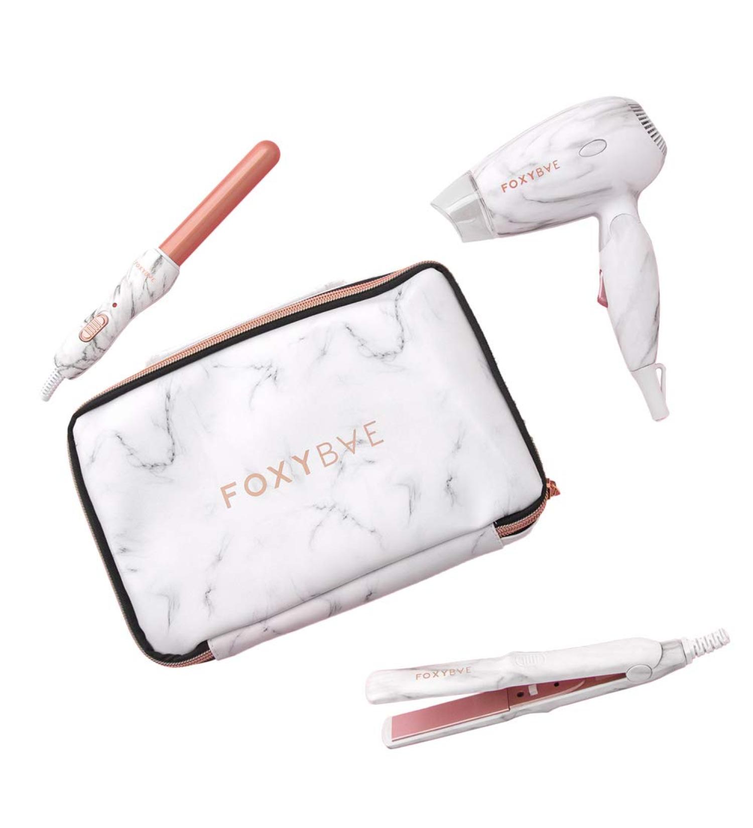 FoxyBae Mini Travel Hair Dryer - Professional Salon Results - White Marble & Rose Gold - Buy Online on GoSupps.com