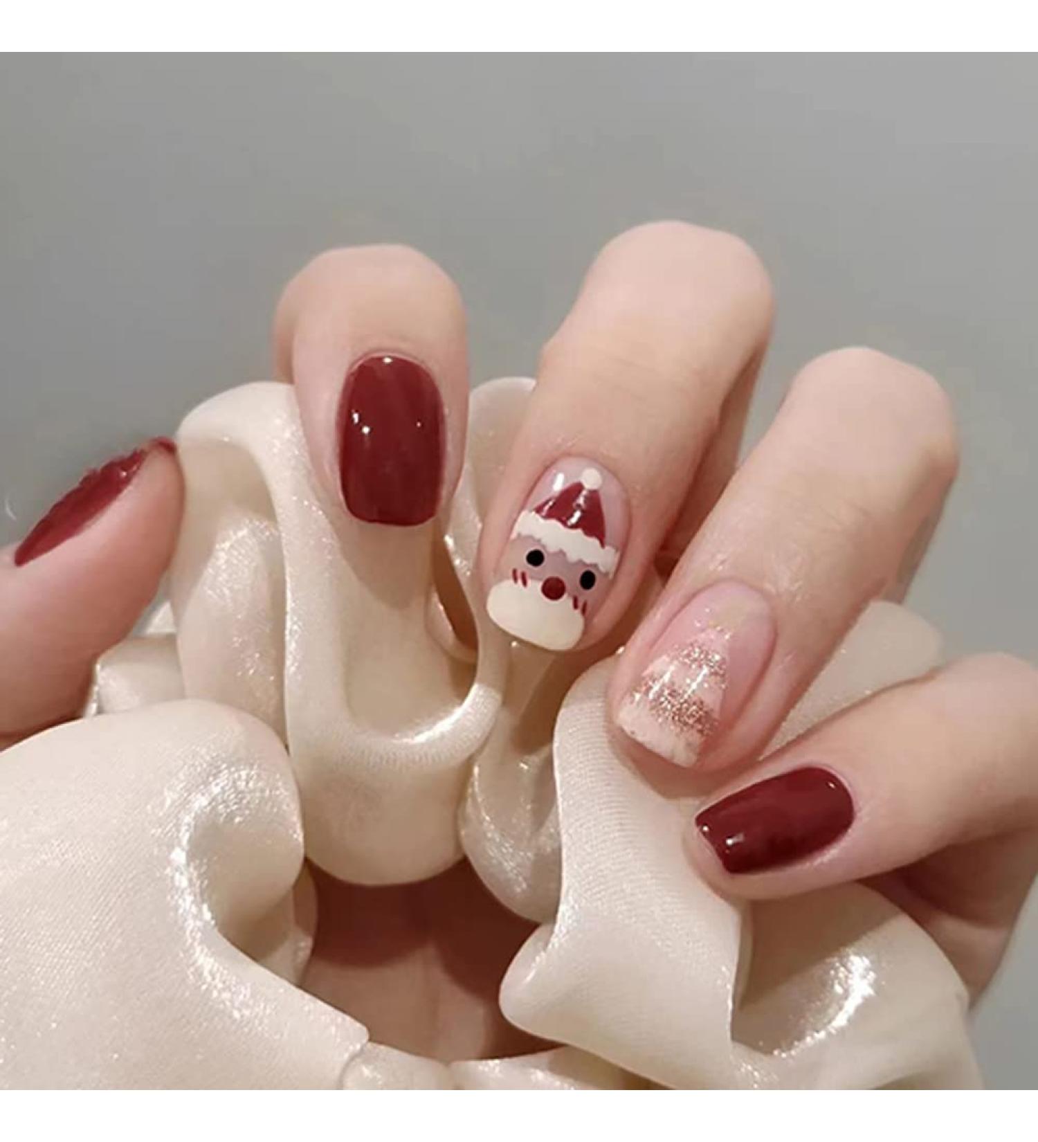 Carufin 24Pcs Christmas Tree Love Short Fake Nails Pearl Flowers Dog Rabbit Acrylic False Nails Press on Nails for Women Girls (A) - Buy Online on GoSupps.com