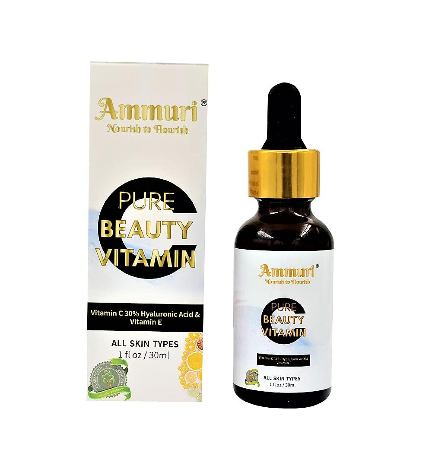 Ammuri Premium Quality Pure Beauty Vitamin C Serum For Anti-Aging power of Vitamin C + E + Amino + Hyaluronic Acid Best for Face Care Skin Care & Skin Glow - Buy Online on GoSupps.com