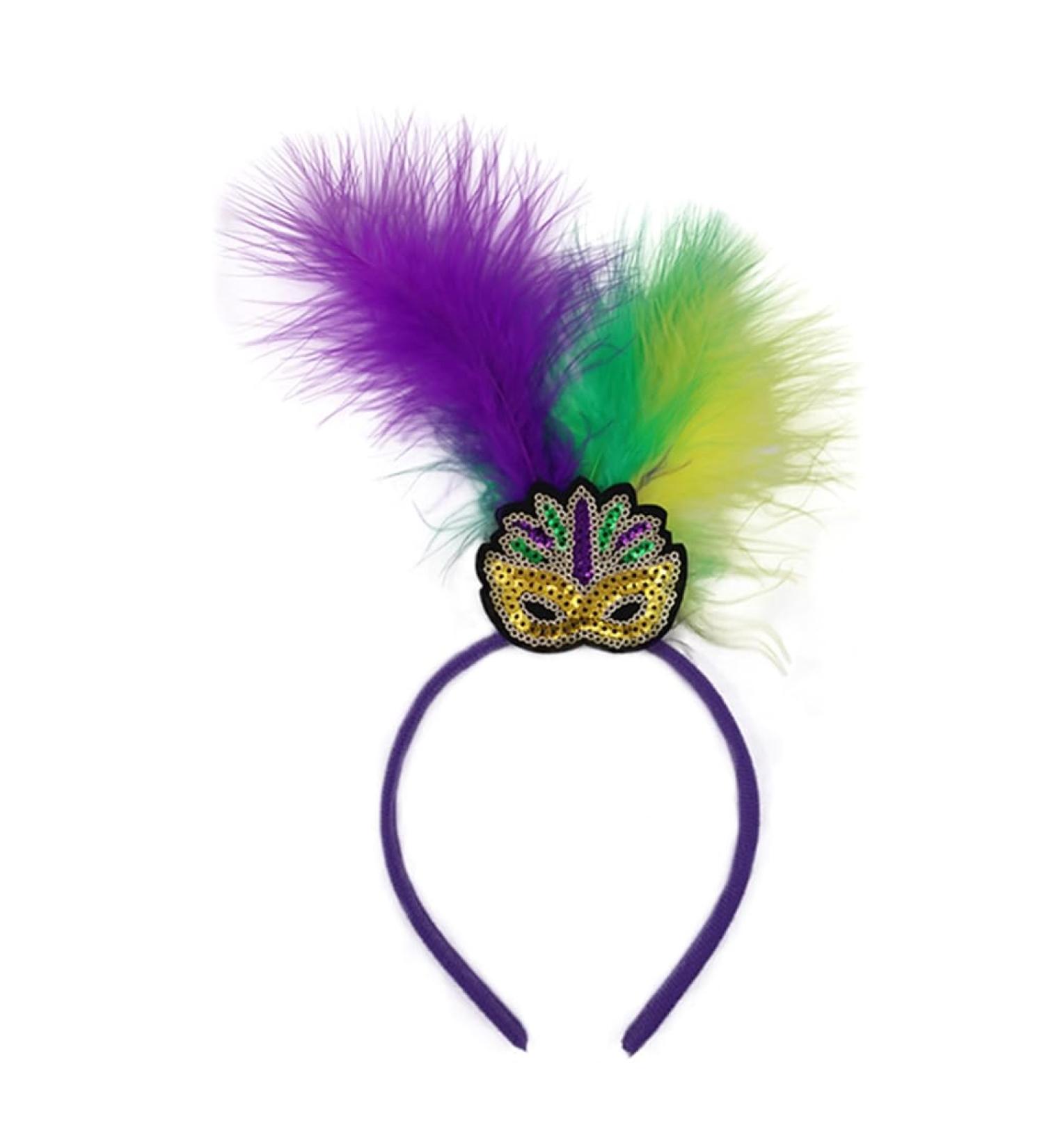hgnxa Mardi Gras Headband for Woman with Sequins Feather Delicate Headbands Anti Slip Headbands Sweet Girls Prom Supplies Headband mask - Buy Online on GoSupps.com