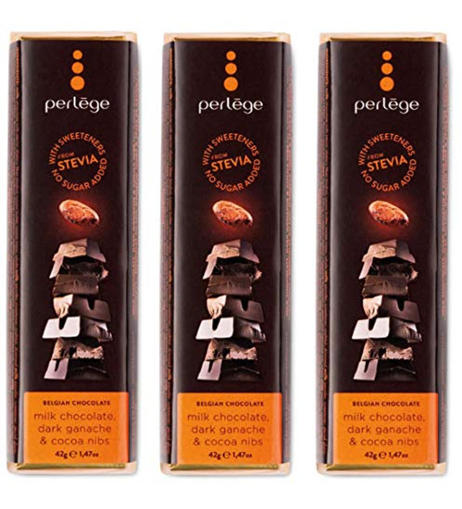 Perlege Perlege Pack of 3 sugar-free chocolate bars with stevia 42g - Milk chocolate dark chocolate ganache and cocoa