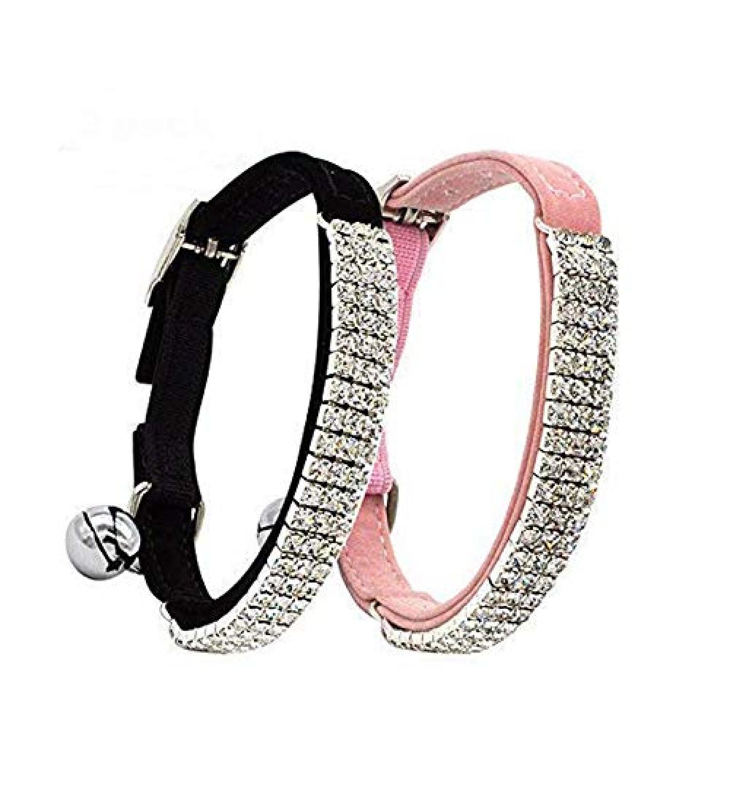 CHUKCHI Cat Collar - Soft Velvet Adjustable with Bell for Small Dogs & Cats | Black & Pink - Buy Online on GoSupps.com