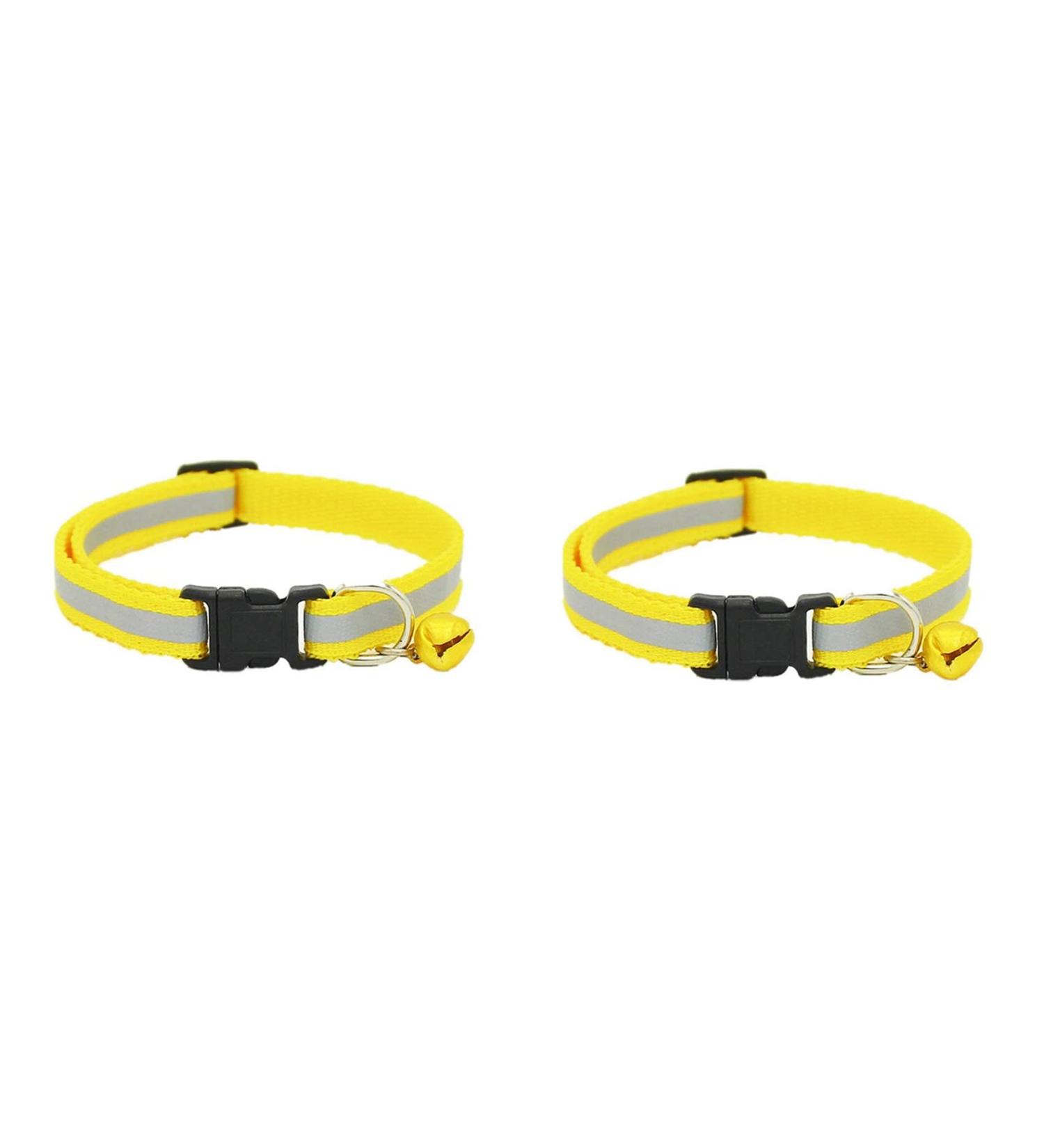 Duendhd 2X Adjustable Reflective Dog Collar with Safety Clasp & Bell - Yellow for Cats & Dogs | International Shipping Available - Buy Online on GoSupps.com