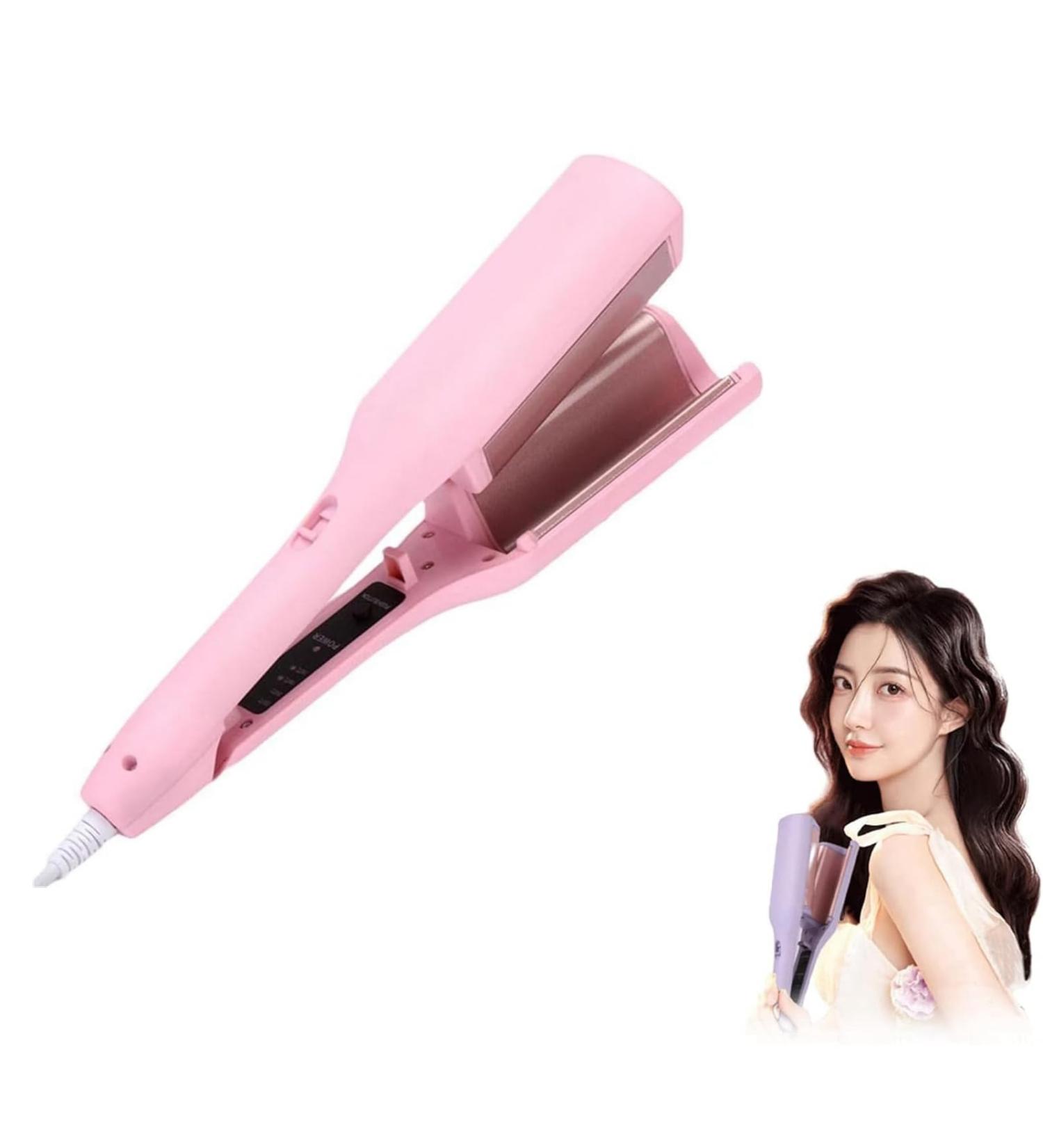 Big Wave Hair Curler Iron Wand 32mm Romantic French Egg Roll Curling Iron Multifunctional Ceramic V-Shaped Hair Curling Iron 4 Gears Temperature Fast Heating for Long or Short Hair (Pink) - Buy Online on GoSupps.com