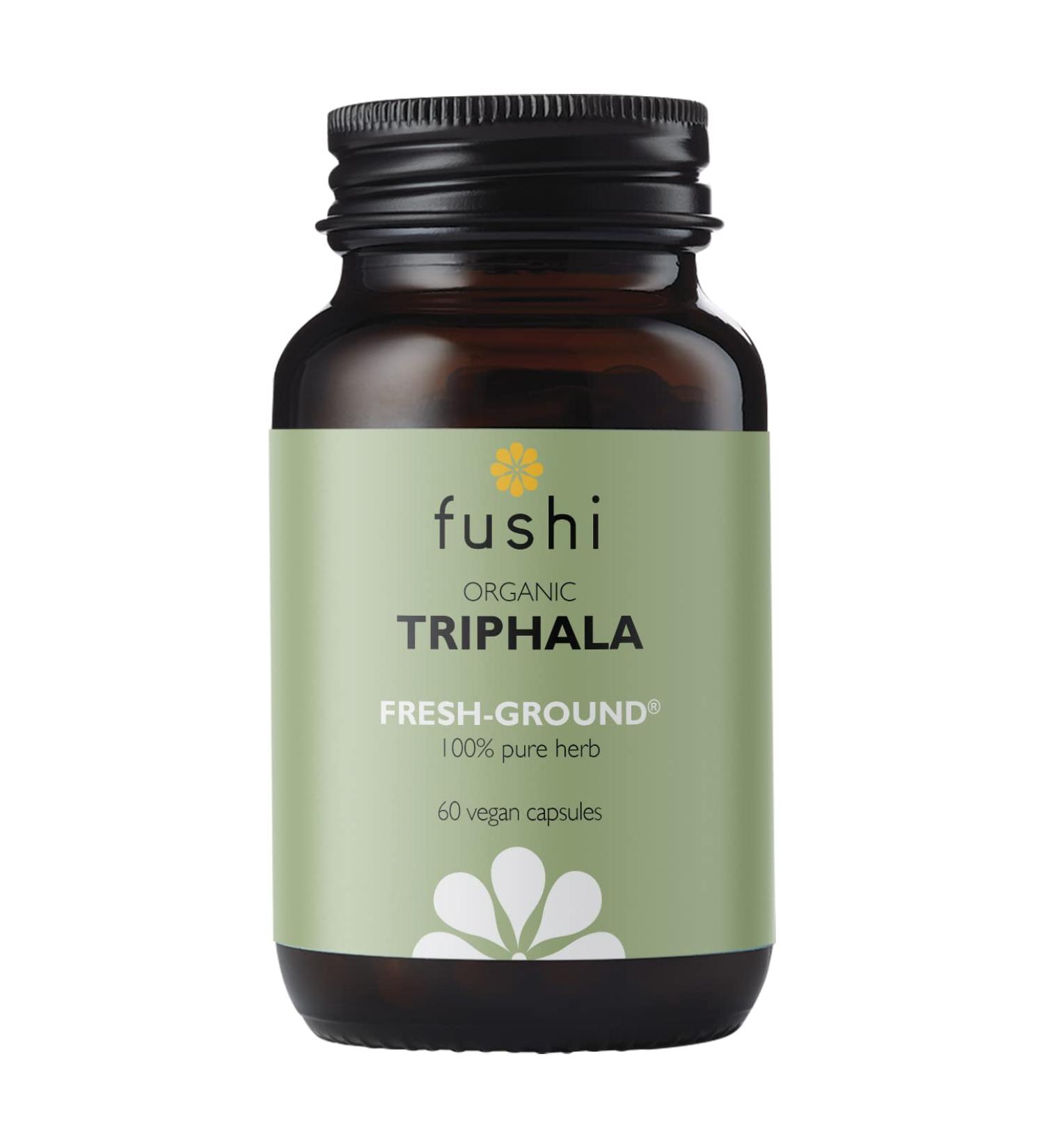 Fushi Organic Triphala Capsules 60 Caps - Body Tonic Cleansing & Detoxifying | Regulate Digestive System | Ayurvedic Medicine | Vegan | UK Made - Buy Online on GoSupps.com