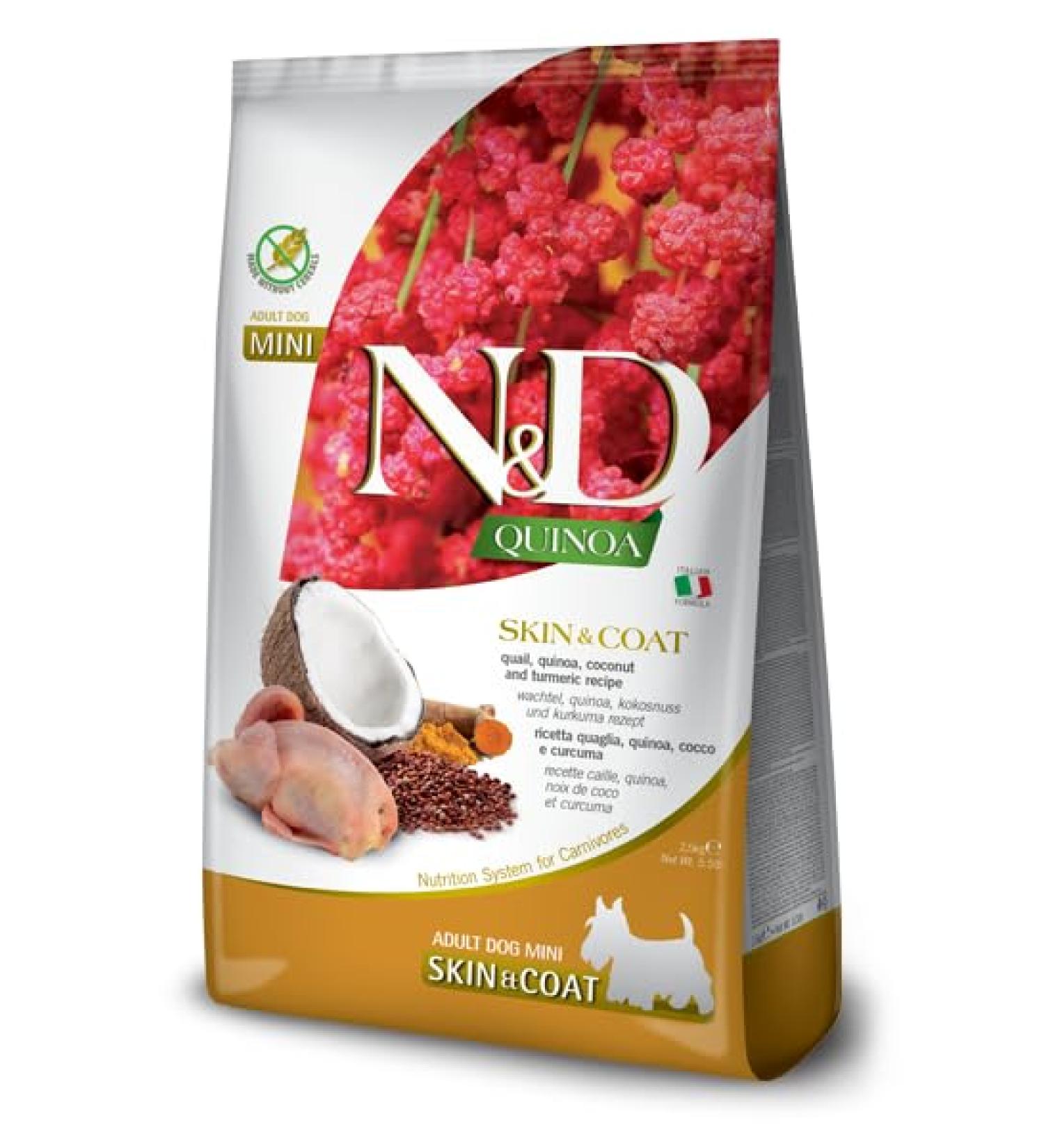 Farmina, N&D Quinoa Skin & Coat, Caille, Coconut & Turmeric, Chien Adult Mini, 7kg