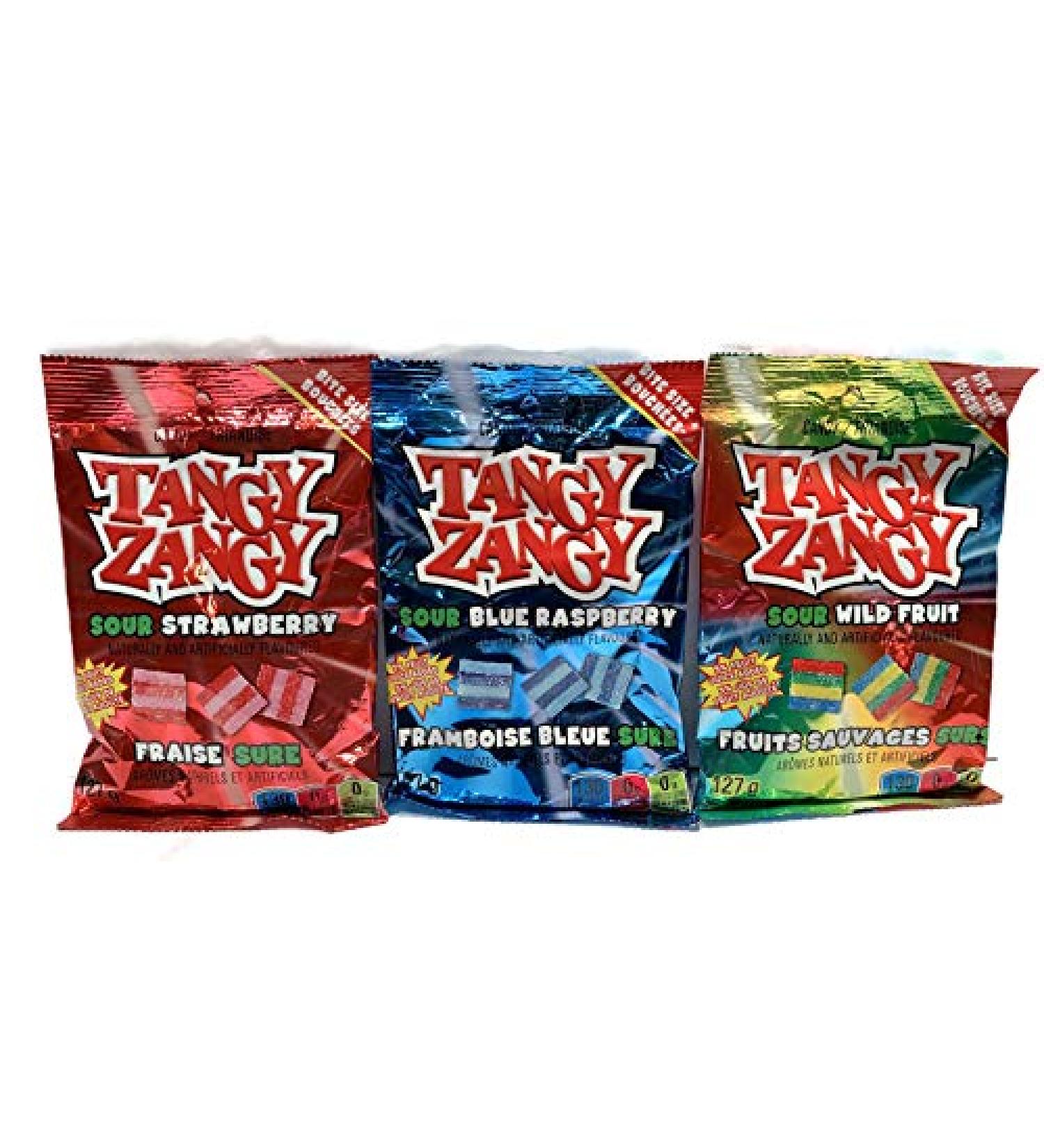 TANGY ZANGY - 3 x 127g Bags of Sour Strawberry Sour Blue Raspberry & Sour Wild Fruit Candies - Buy Online on GoSupps.com