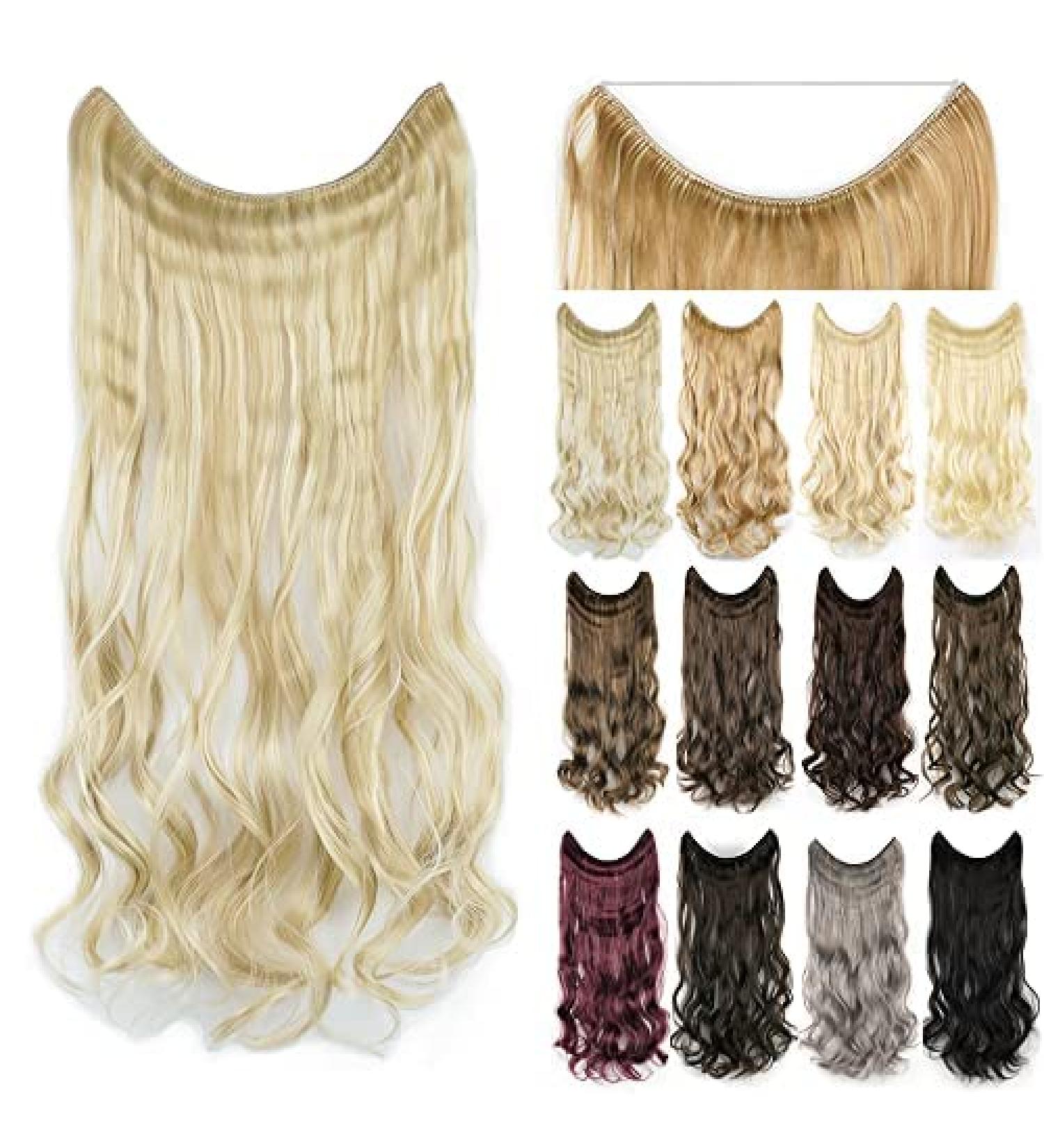 IMISSU 22'' 26'' Long Body Wavy Hair Extensions Fish Line Hairpiece Synthetic Invisible Secret Wire Headwear Flip Curly Hair Extension Pieces (22 Inch Piano Dirty Blonde) 22 Inch Piano Dirty Blonde