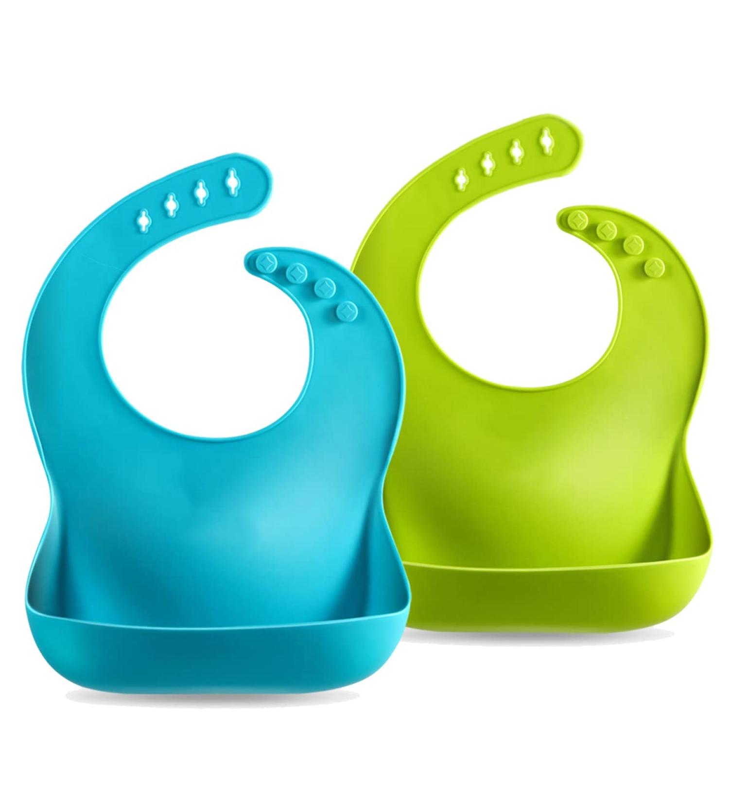 PandaEar Silicone Bibs for Babies & Toddlers with Food Catcher - Waterproof & Soft Baby Bibs for Weaning and Feeding - Unisex Non Messy Design - Lime Green/Turquoise - Buy Online on GoSupps.com