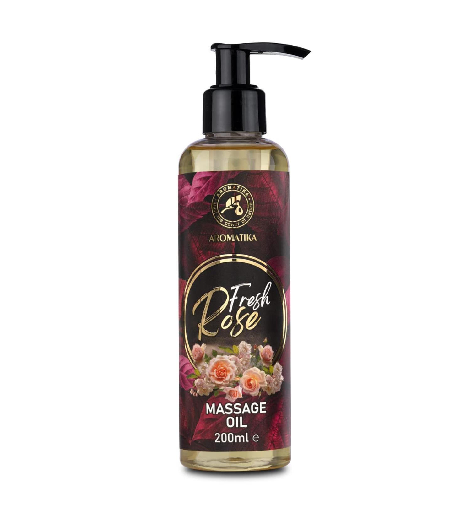 Massage Oil Rose 200ml | Relaxing Body Oil with Rose Wood Almond & Grape Seed | All Skin Types | Fragrant Relaxation - Buy Online on GoSupps.com