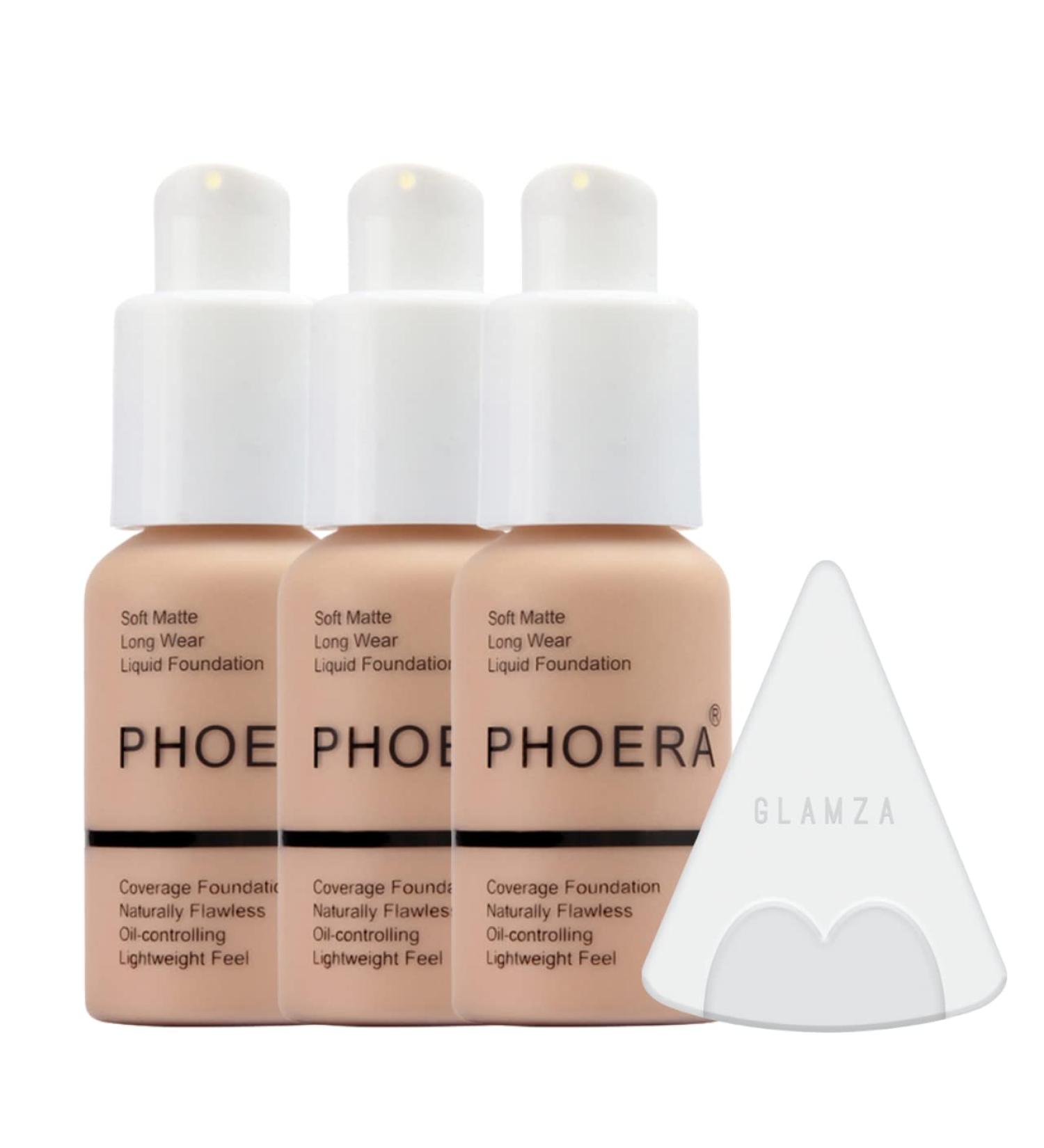 Glamza Phoera Foundation Full Coverage Makeup Kit - 24-Hour Long Lasting Oil Control Soft & Smooth Concealer Cream 3 Foundation 30ml & Silicone Sponge (103) - Buy Online on GoSupps.com