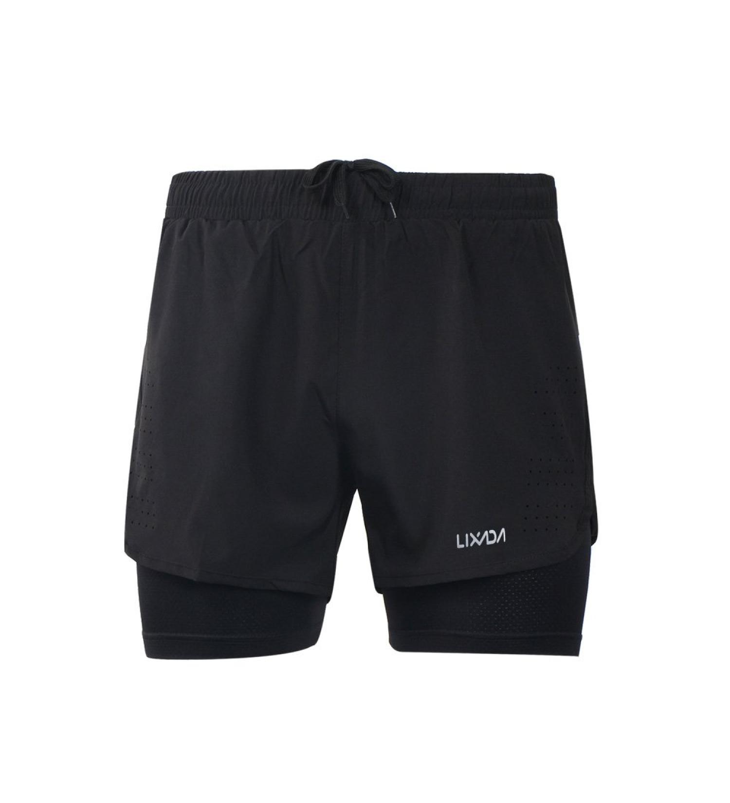 Lixada Men's 2-in-1 Running Shorts - Quick Drying & Breathable - Black Large - Buy Online on GoSupps.com