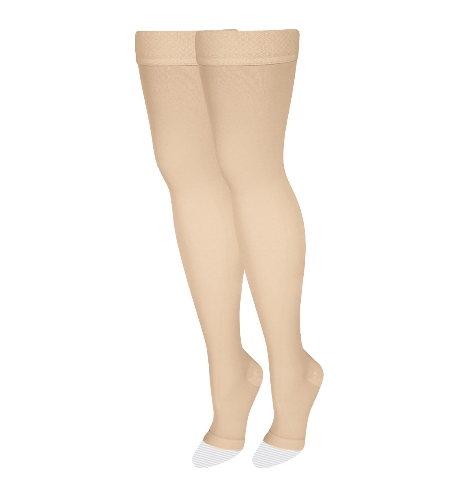 NuVein Thigh Length Compression Stockings 20-30 mmHg Support - Open Toe - Light Beige - Medium (1 Pair) - Buy Online on GoSupps.com