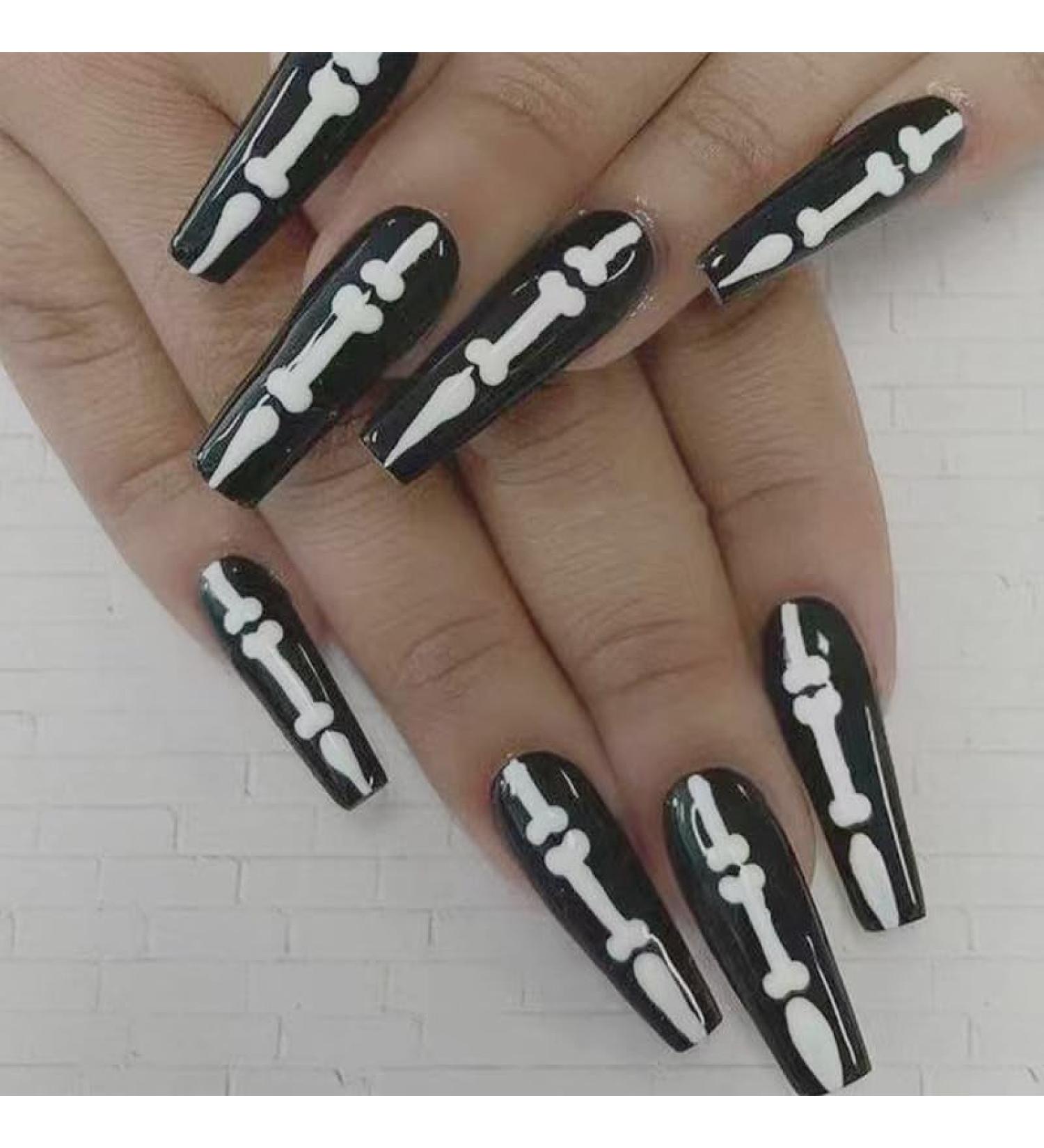 24Pcs/Set Press On Nails Length Black and white European and American style personalized bone False Nails Fake Nails Full Cover Nails Tips Artificial Finger Manicure Press on nails for Women and Girls - Buy Online on GoSupps.com