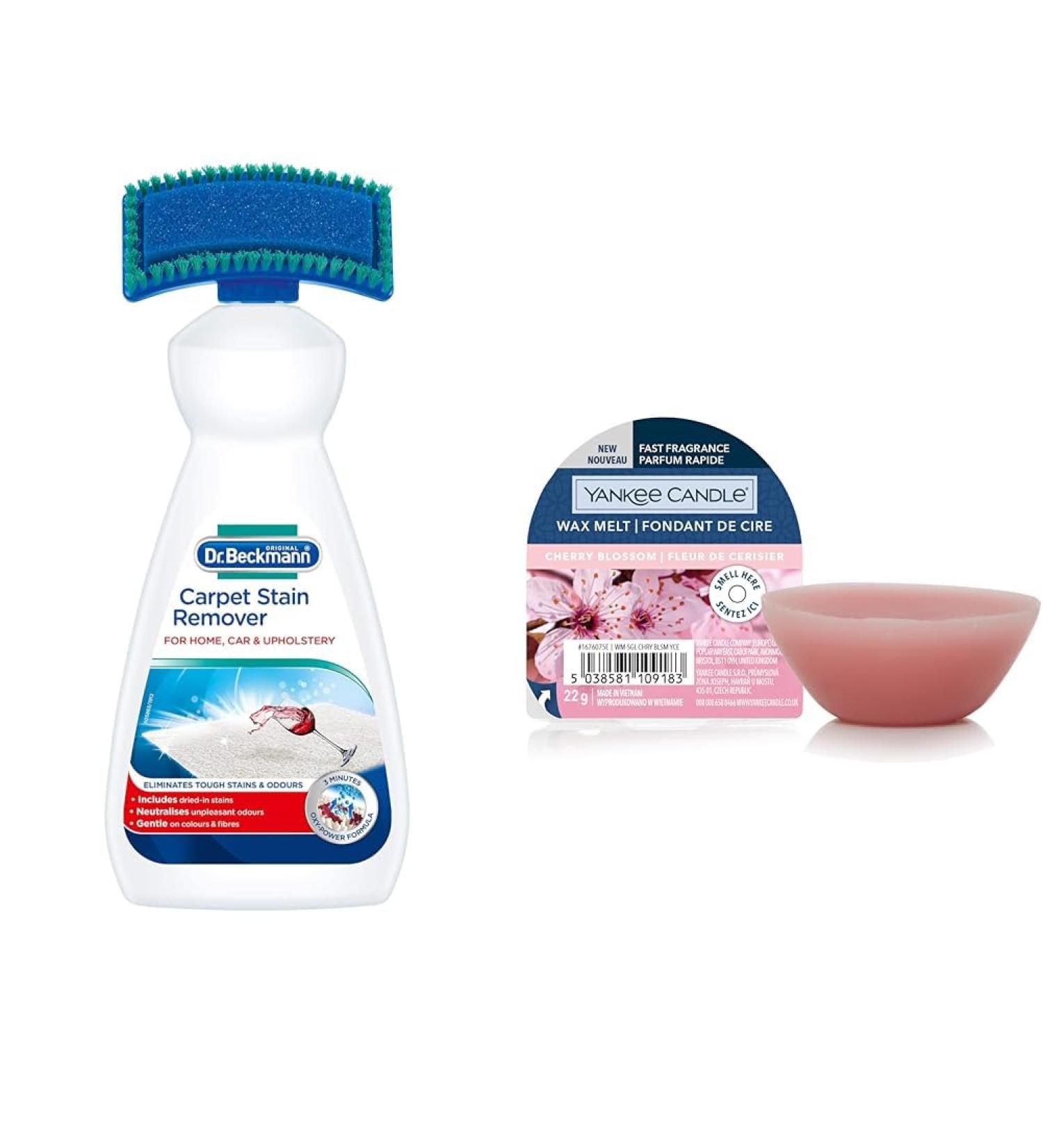 Dr. Beckmann Carpet Stain Remover | Removes New and Dried-in Stains | Includes Applicator Brush 650 ml & Yankee Candle Wax Melts | Cherry Blossom | Up to 8 Hours of Fragrance | 1 Count - Buy Online on GoSupps.com