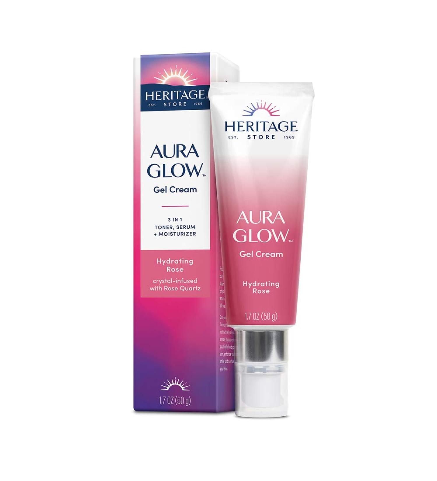 Heritage Store Aura Glow Gel Cream - Hydrating Rose 1.7 oz | Natural Skincare - Buy Online on GoSupps.com