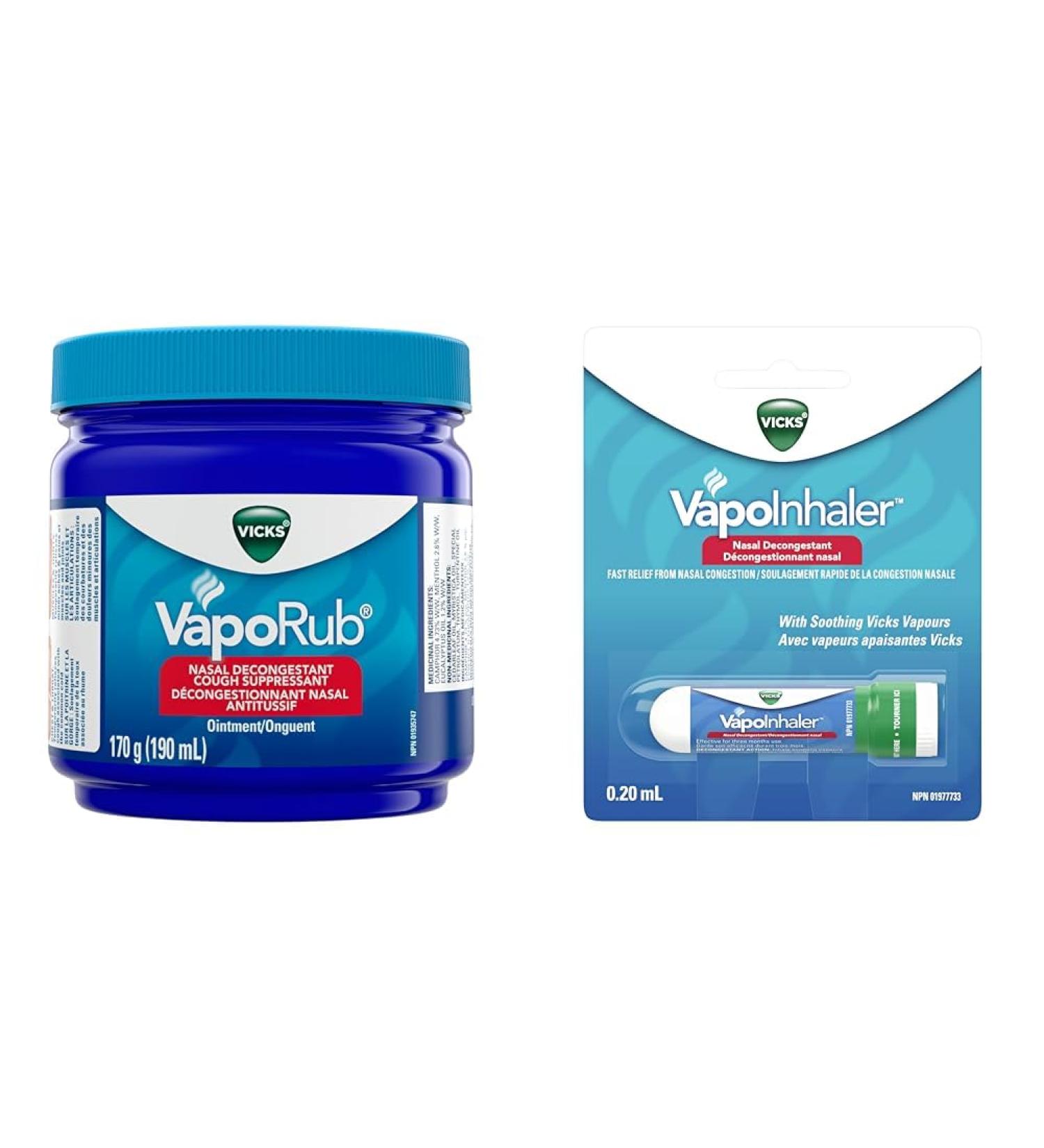 Vicks VapoRub Nasal Decongestant Cough Suppressant Relief from Cold Aches & Pains & Vapoinhaler Nasal Decongestant with Soothing Vapors for Temporary Relief due to a Cold 190 ml (Pack of 1) Original+ VapoInhaler - Buy Online on GoSupps.com