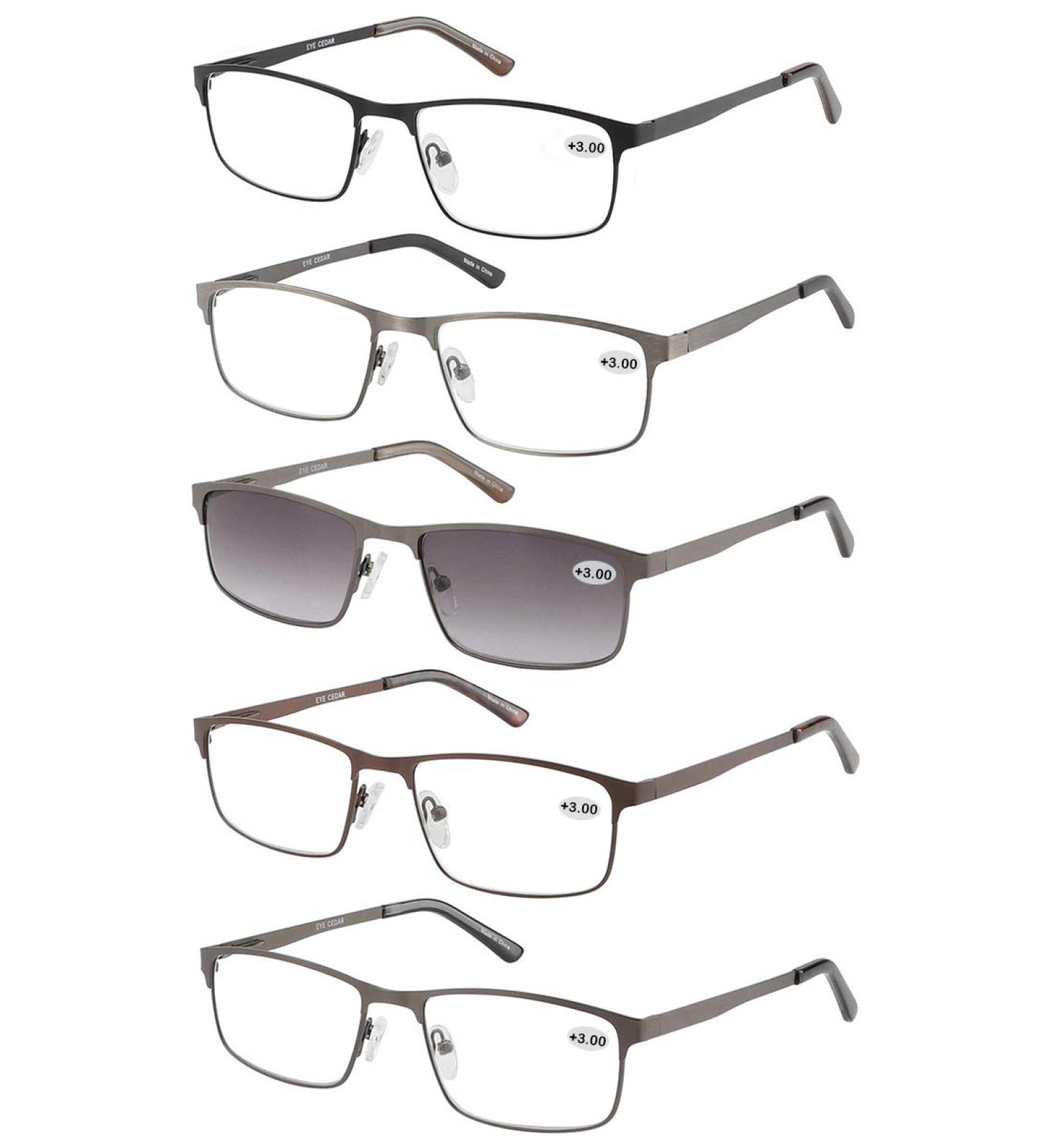 Eyecedar Amcedar Reading Glasses for Men - Rectangle Frame Stainless Steel Spring Hinges | +3.00 Magnification | 5 Colors Available - Buy Online on GoSupps.com