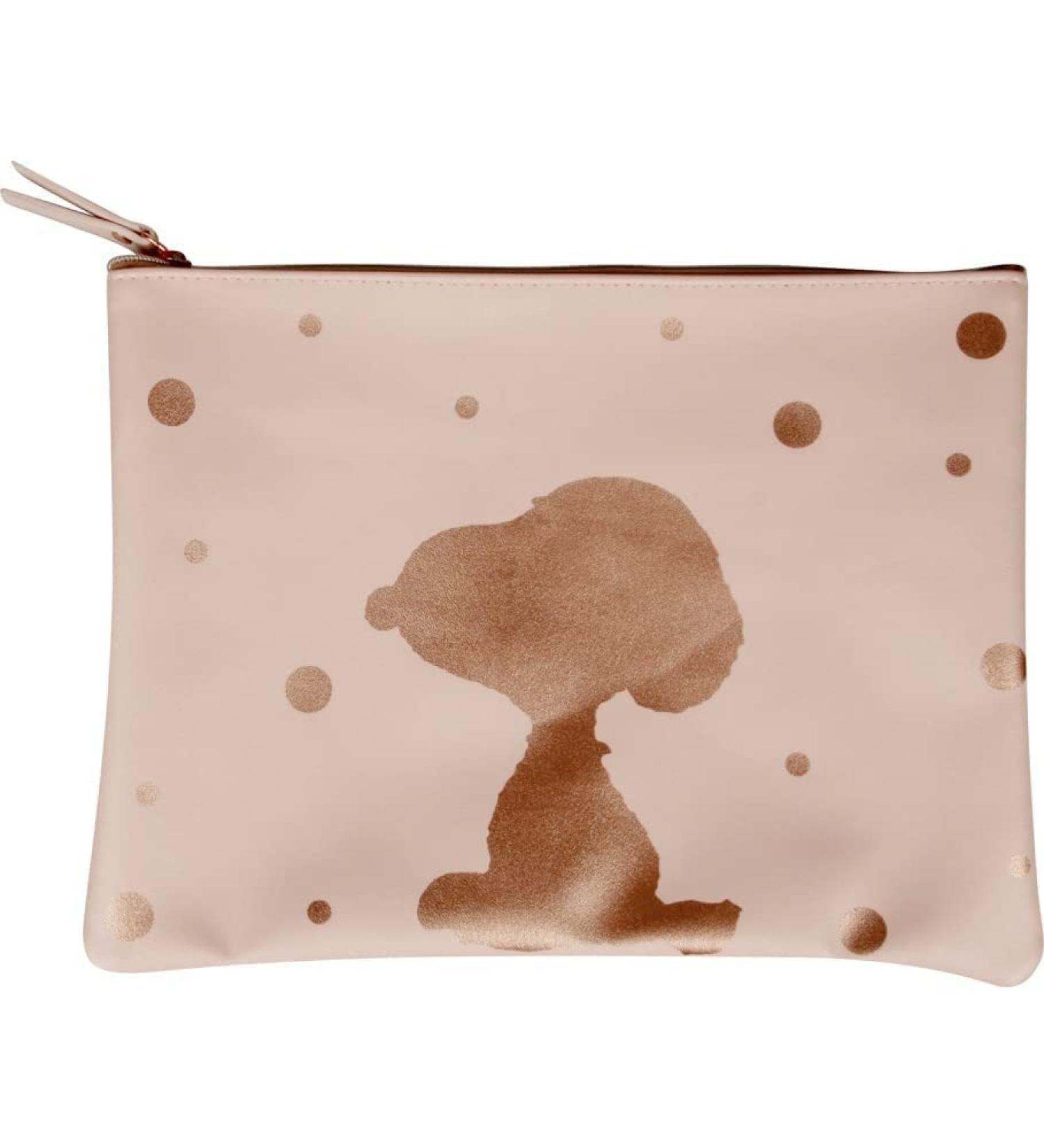 Capelli New York Peanuts Cosmetic Bag Snoopy Gold Print Pink