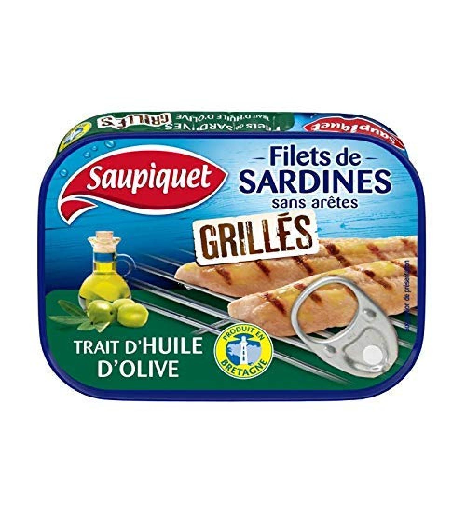 SAUPIQUET - Filet De Sardines Grill s Sans Aretes Trait D'Huile D'Olive 70G - Lot De 4 - Vendu Par Lot