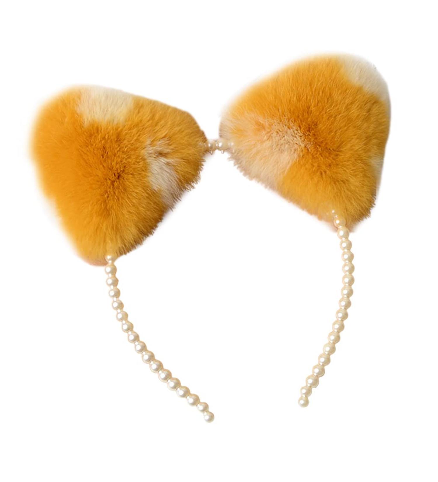 amangul Womens Animal for Ears Hair Hoop Pearl Headband Kitten Ears Hairband Halloween Party Hair Hoops Anime Cosplay Fancy(1) - Buy Online on GoSupps.com