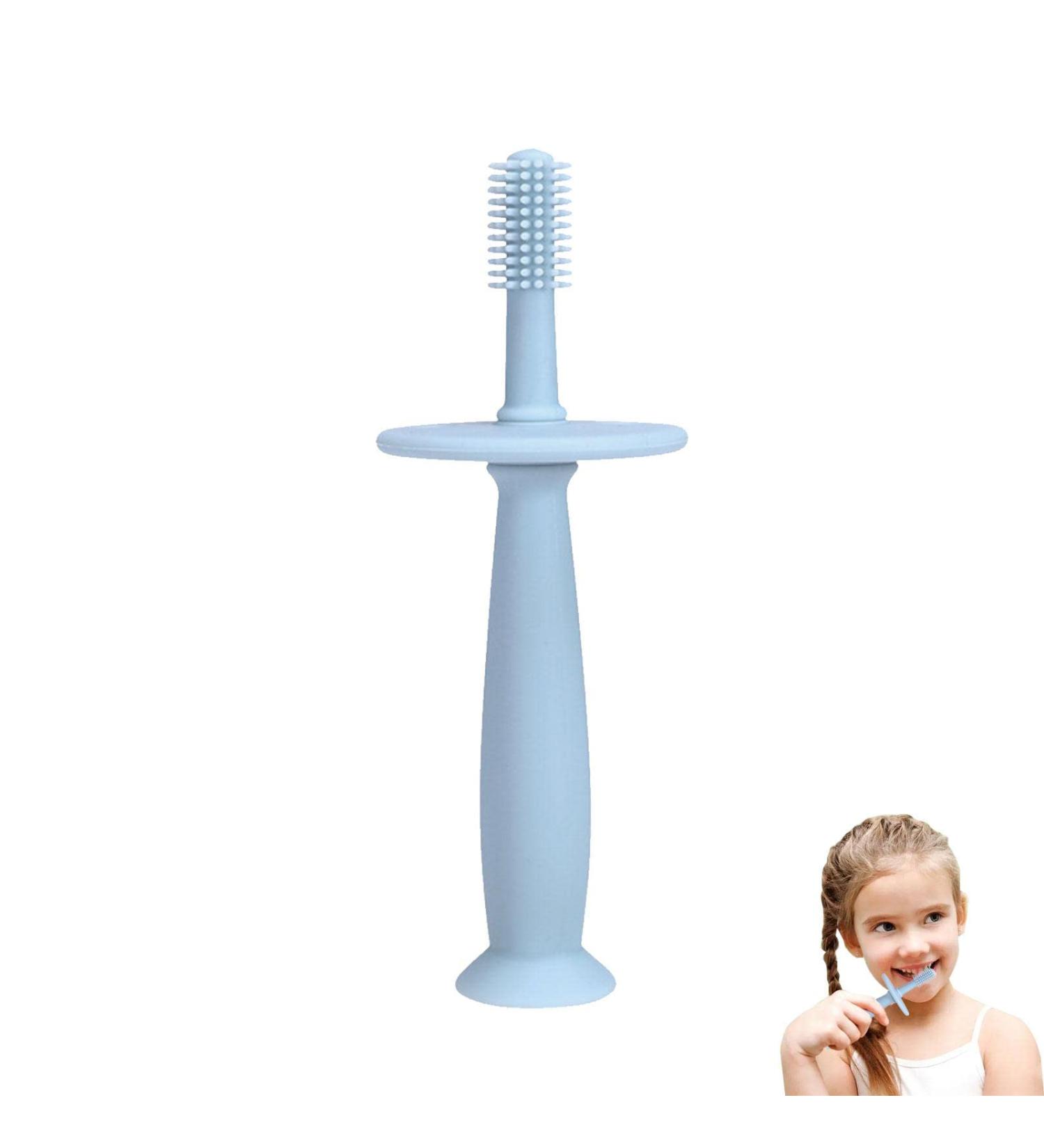 Infant Toothbrush | 360 Training Toothbrushes with Suction Base Infant Silicone Gum Massagers Toothbrush Teethers for 6-12 Months Babies Teething Toys for Babies Dobooo Blue - Buy Online on GoSupps.com