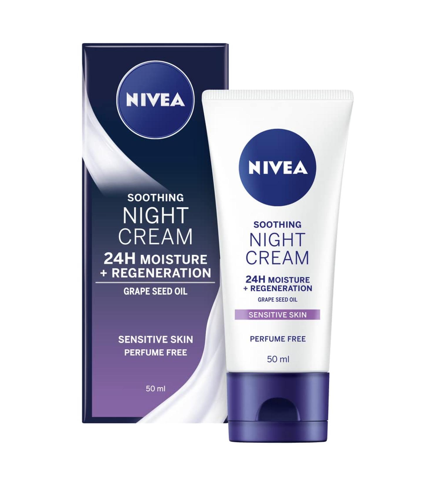 NIVEA Sensitive Night Cream (50ml) with Liquorice Extract and Grape Seed Oil for Regenerating Skin Care | Gentle Face Cream for Sensitive Skin - Buy Online on GoSupps.com