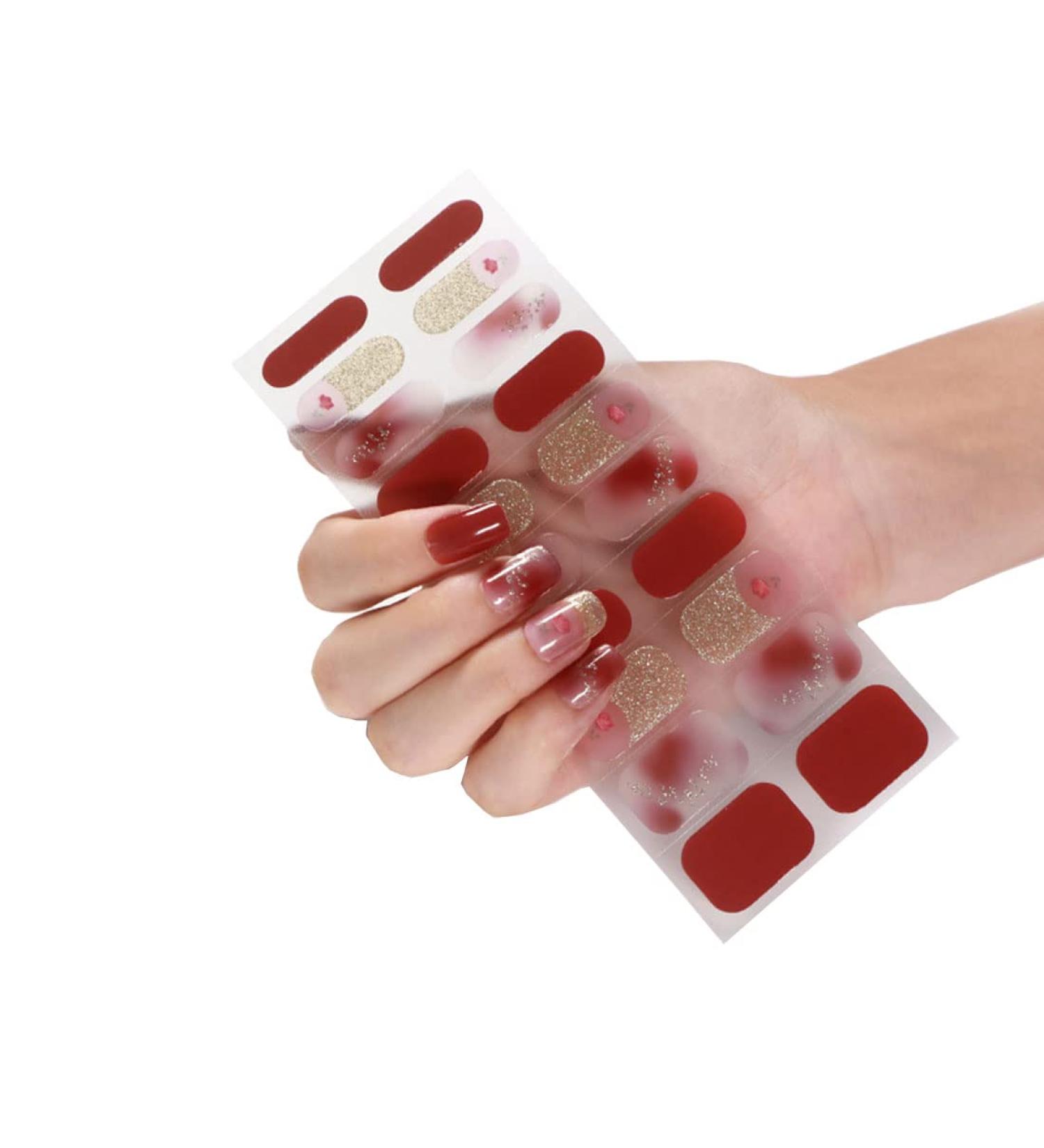 YICHEN 20PCS Nail Adhesive Wrap Gel Nail Polish Strips Stickers Full Wraps Semi-Cured Nail Sticker Waterproof Self-Adhesive Gel Stickers Decals with Nail Tools for Women Girl(UV/LED Lamp Required) Color 8 - Buy Online on GoSupps.com