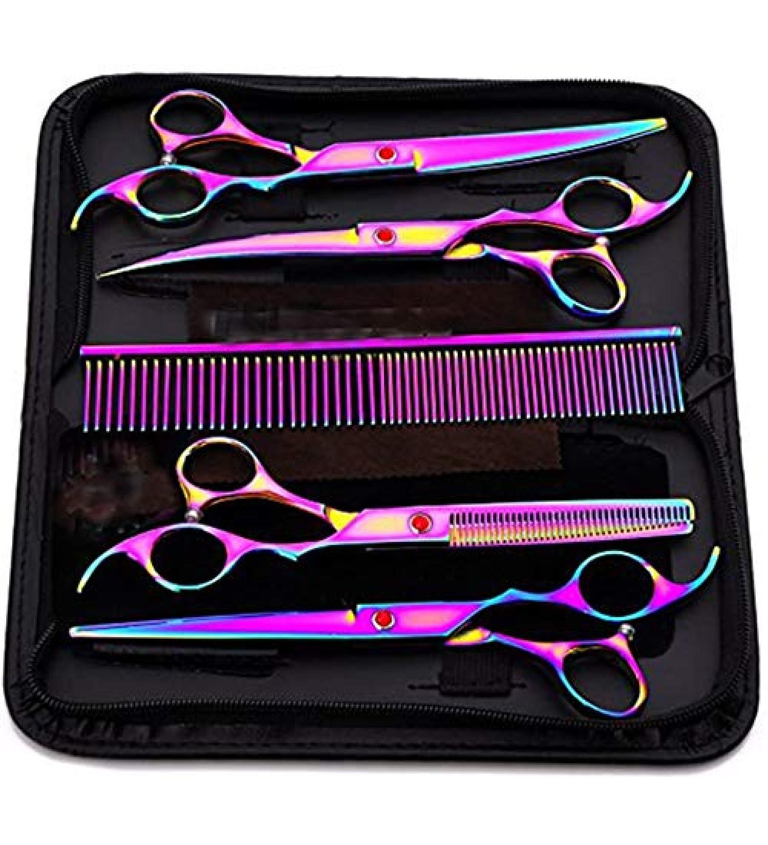 Powcan Pet Grooming Scissors Set Professional Pet Trimmer Kit Stainless Steel Dog Cat Hair Care Thinning 7-inch Cutting Scissors Thinning Shear Curved Scissors Grooming Comb - Buy Online on GoSupps.com