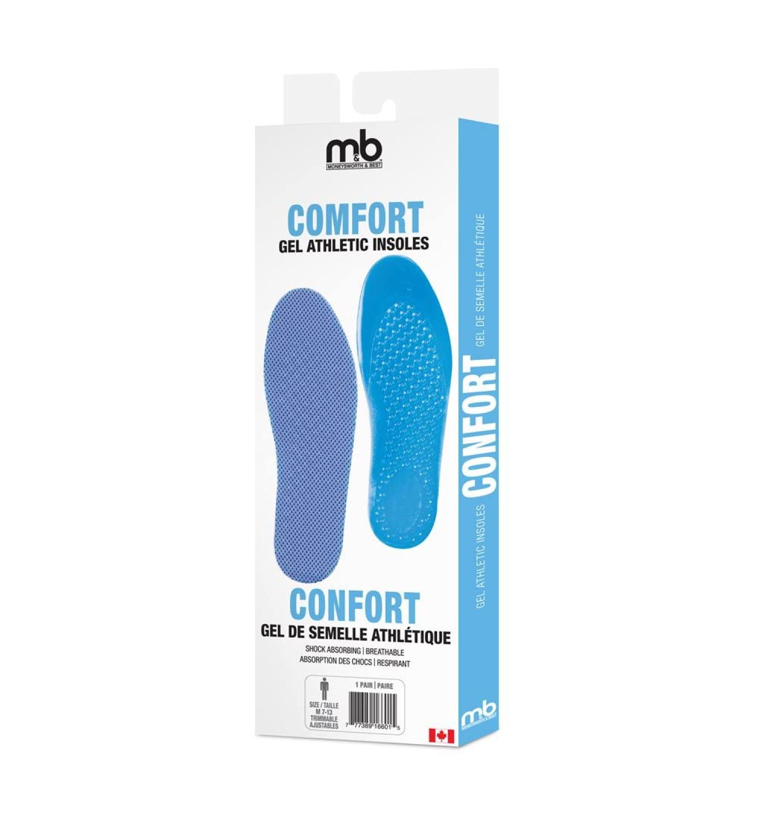 Moneysworth & Best Women's Gel Athletic Anti-Shock Insole Cut to Size 8-12 Men's