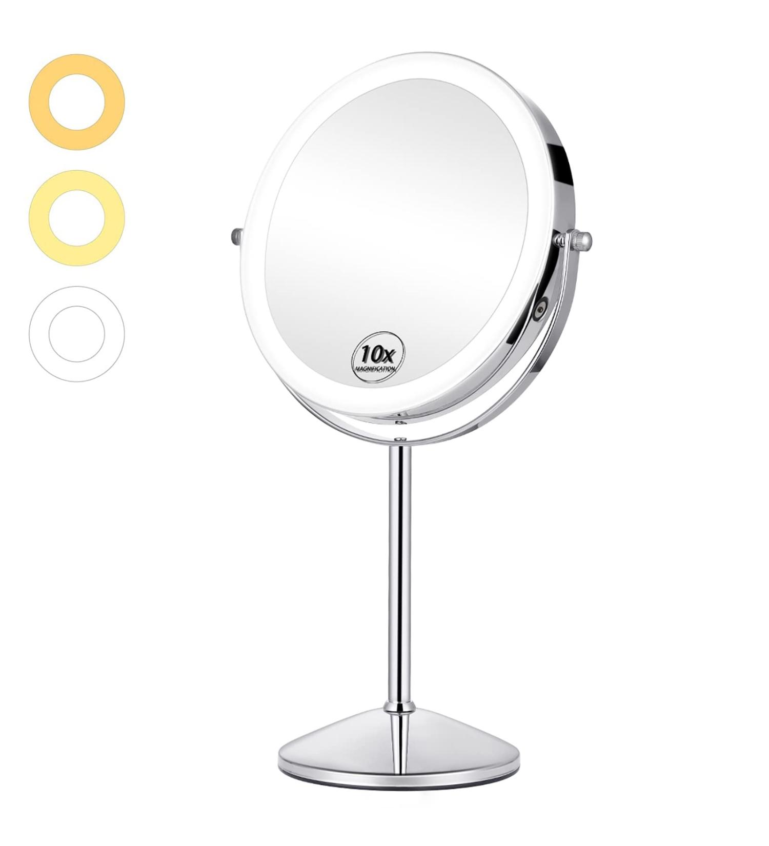 KEDSUM Rechargeable 1X/10X Lighted Magnifying Makeup Mirror | Double Sided & Dimmable LED | Touch Screen Vanity Mirror | Cordless Cosmetic Mirror 10x - Silver - Buy Online on GoSupps.com