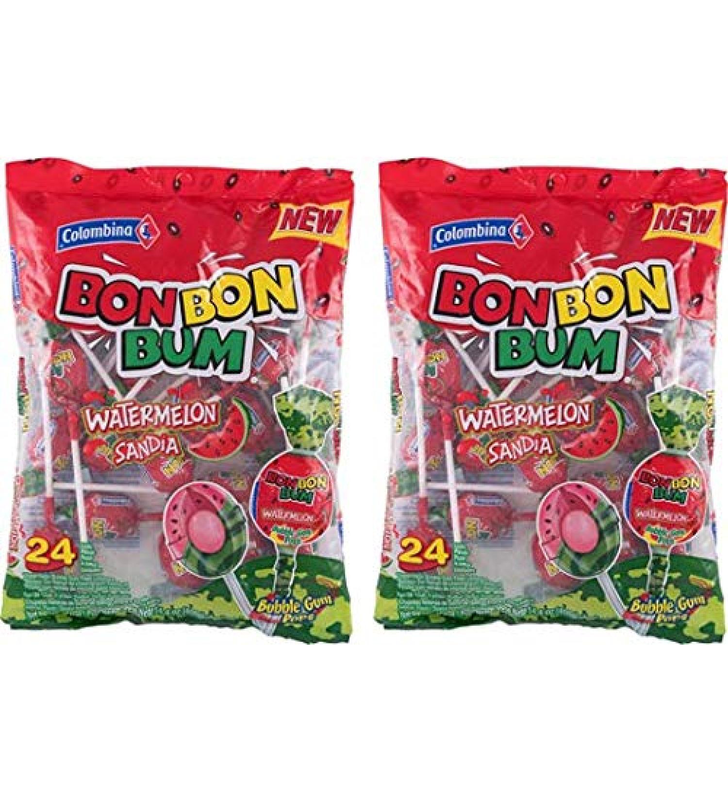 Bon Bon Bum - Bubble Gum Filled Lollipops by Colombina Bonbonbum Watermelon flavour 2 bags x 24 lollipops 48 units total 2 bags Watermelon - Buy Online on GoSupps.com