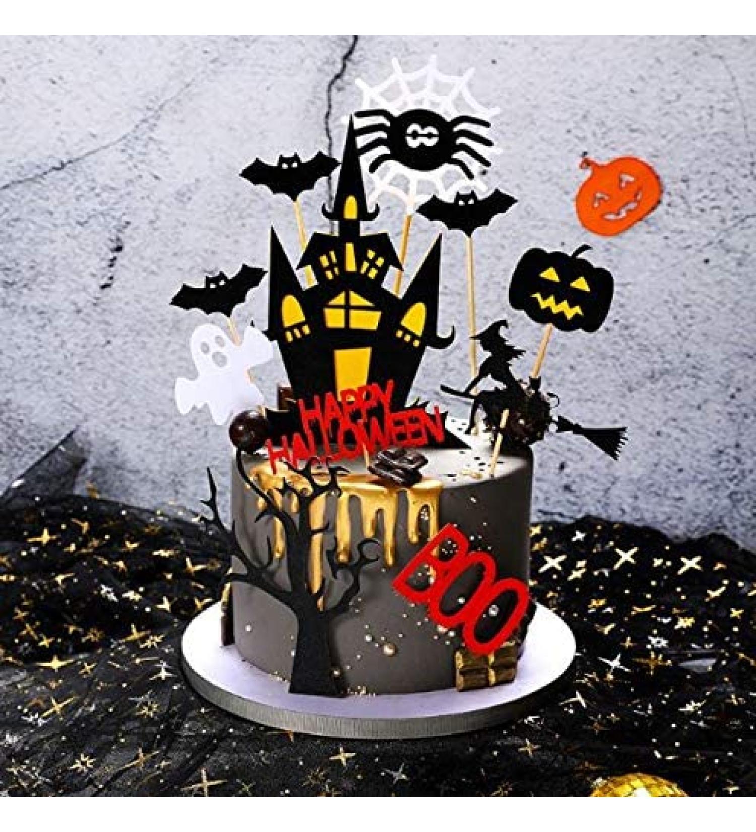 Halloween Cake Topper Set - Haunted House, Ghost, Pumpkin Cupcake Decorations for Wizard, Ghost, Spider Party - Buy Online on GoSupps.com