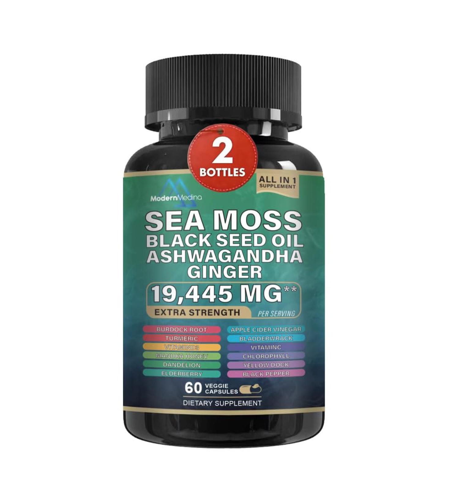 22-in-1 Sea Moss Herbal Supplement with Himalayan Shilajit Ashwagandha Rhodiola Rosea Ginseng 19445mg Veggie Capsules (120 Capsules Sea Moss Capsule) Sea Moss (Pack of 2 120 Caps) 120 Count (Pack of 1) - Buy Online on GoSupps.com