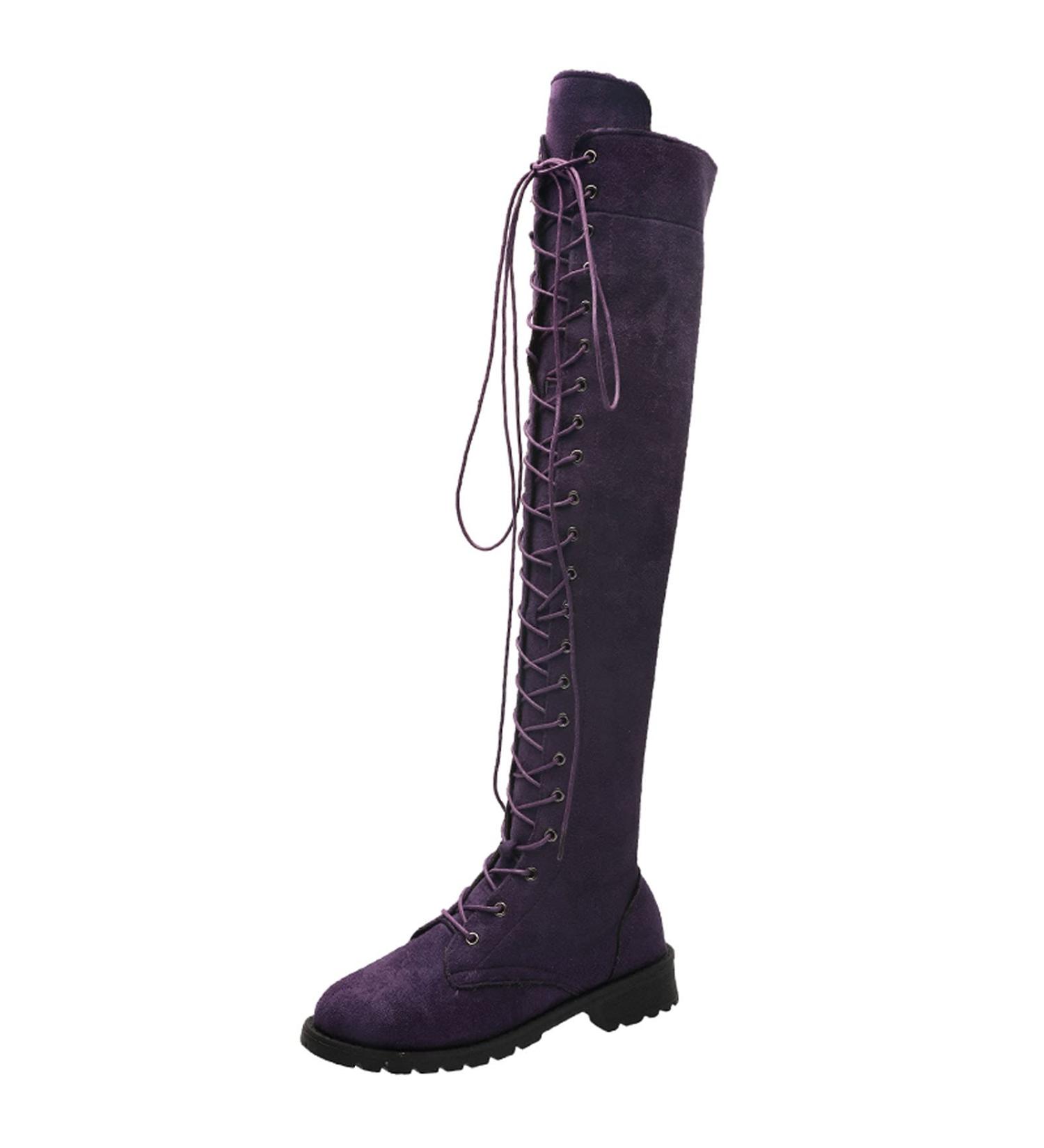 Elegant Women's Overknee High Block Heel Boots - Comfortable Winter Warm Long Socks - size 40 EU - Fool Violet - Buy Online on GoSupps.com