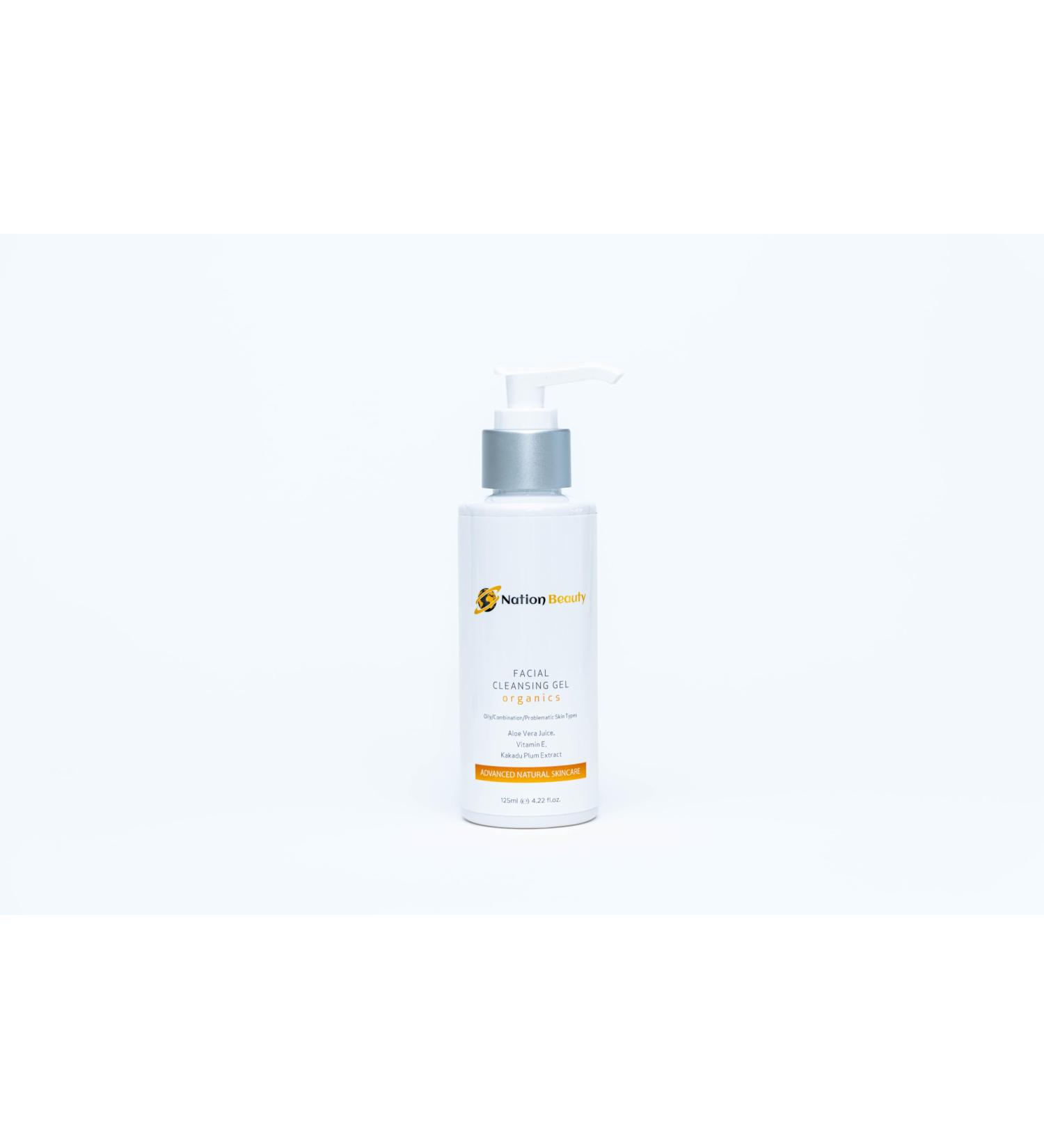 Nation Beauty Organic Facial Cleansing Gel 4.22 fl oz with Aloe Vera Juice Vitamin E