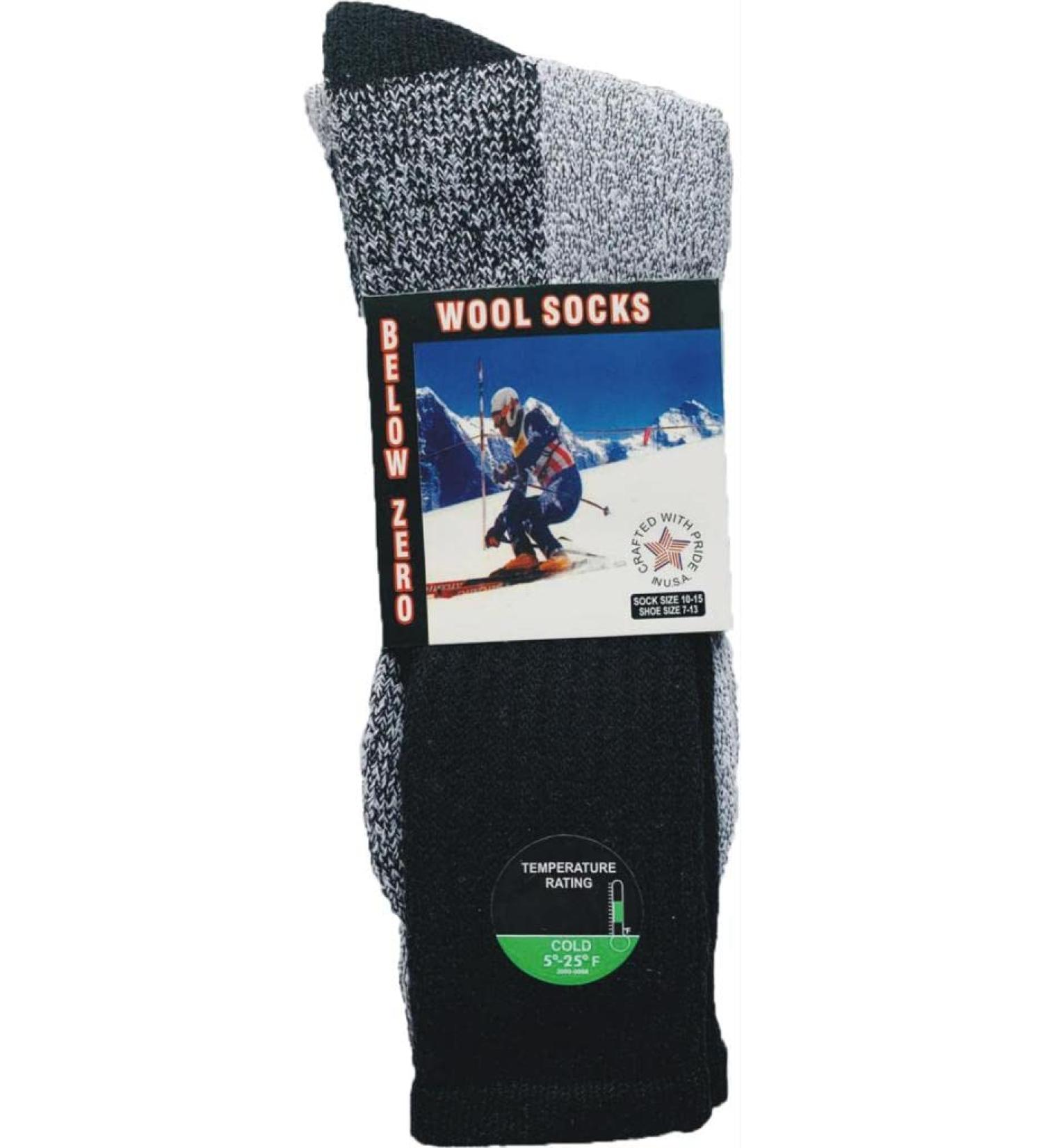 Diamond Star Merino Wool Socks 6 Pairs Thermal Socks Insulated for Cold Weather Winter Socks For Men & Women Solid Black 10-13