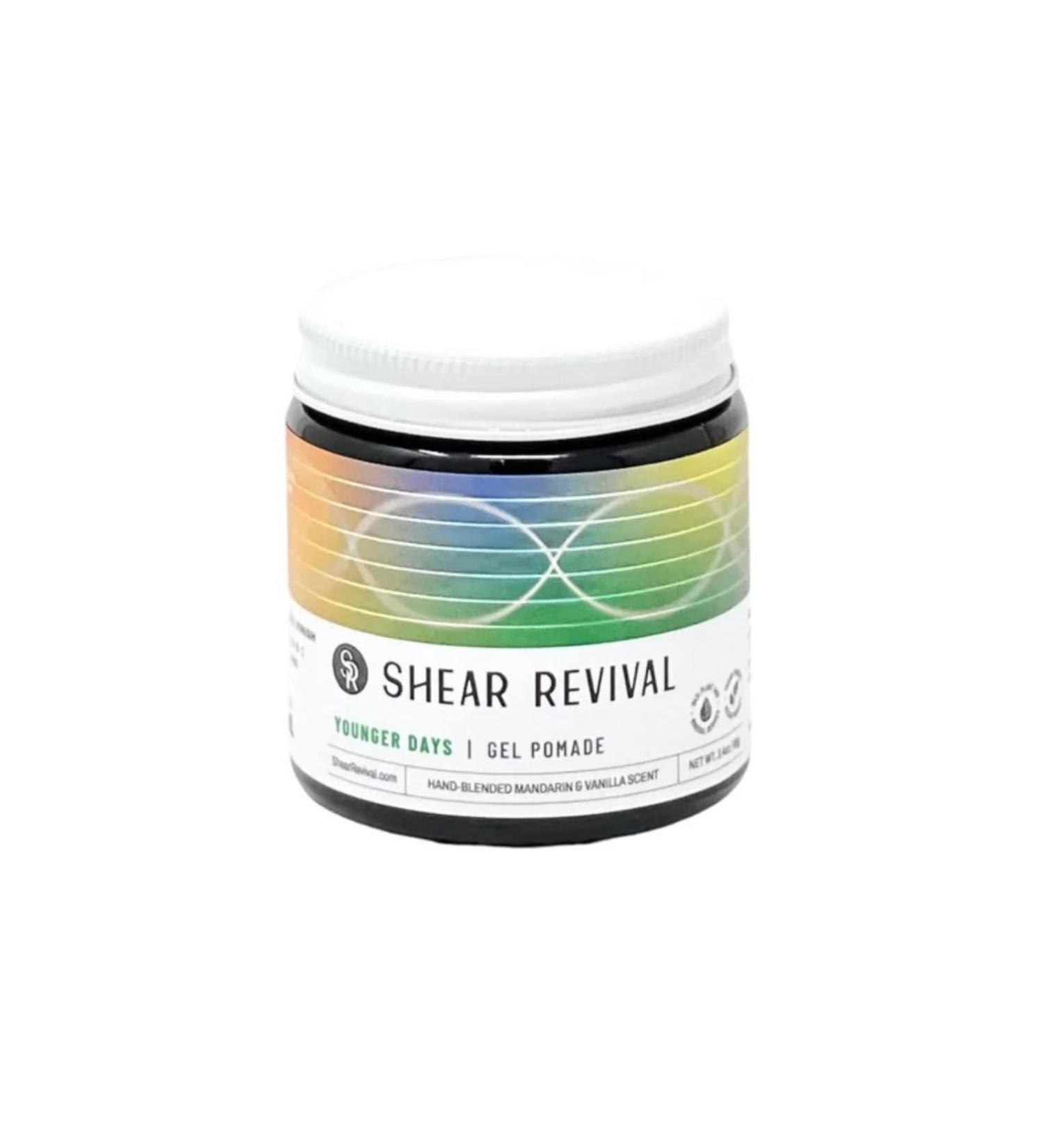 Shear Revival Younger Days Gel Pomade - Notes of Mandarin & Vanilla Scent  Medium Hold  Wax Base  Hair Styling Pomade  Hair Gel - Easy To Wash Out- All Day Hold For All Hair Styles 3.4 Ounces
