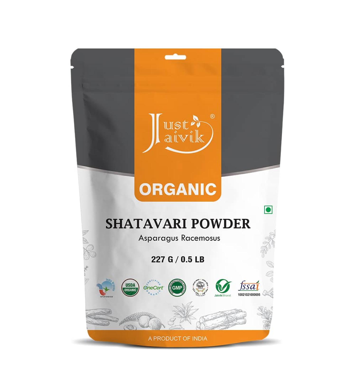Just Jaivik 100% Organic Shatavari Powder USDA Organic 1/2 Pound / 227g Asparagus Racemosus Rejuvenative for Vata and Pitta That Promotes Vitality and Strength - Buy Online on GoSupps.com