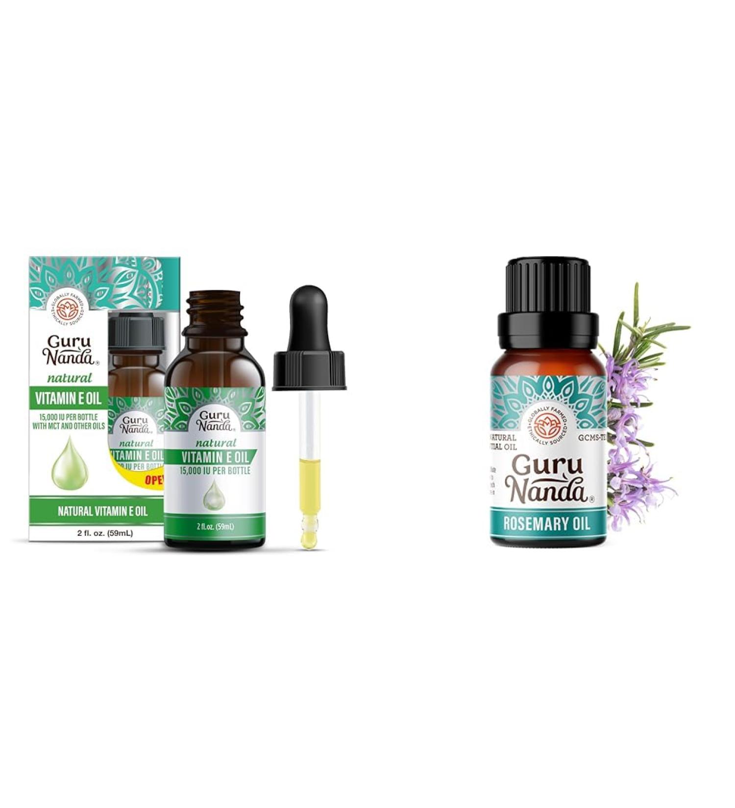 GuruNanda Vitamin E Oil (2 Fl Oz) 15000 IU Bottle & Rosemary Essential Oil 100% Pure & Natural 15ML Vitamin E Oil + Essential Oil - Buy Online on GoSupps.com