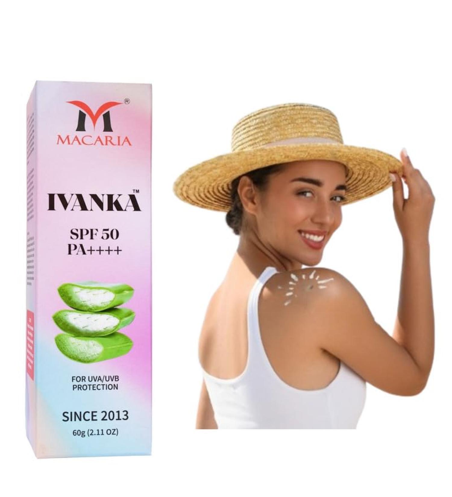  MACARIA Vitamin E Aloe Vera Kojic Acid & Glutathione Sunscreen SPF 50+ PA+++ | Non-Greasy Quick-Absorbing |For Women & Men | UVA UVB Sun Protection - Buy Online on GoSupps.com