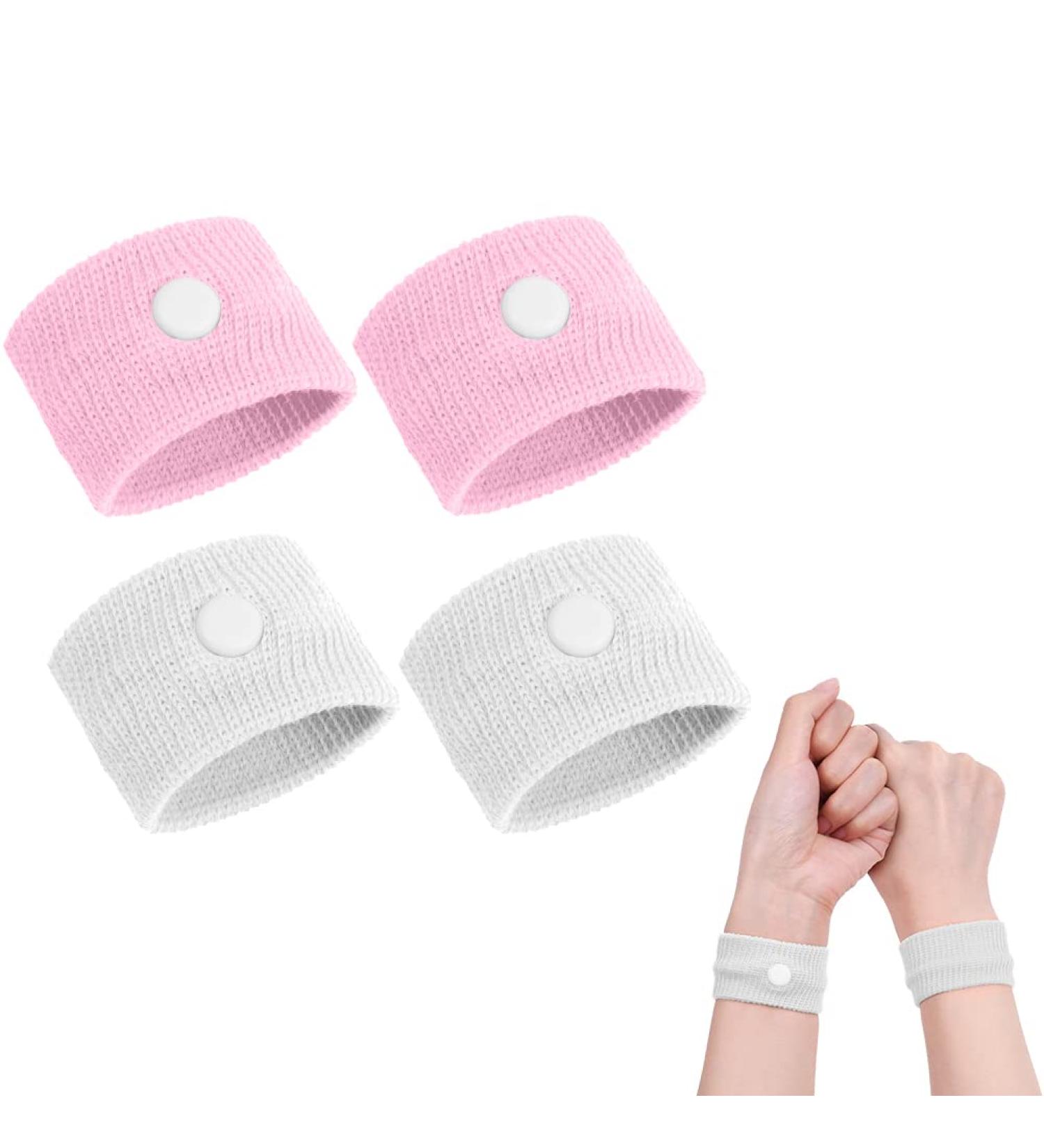 ACWOO Motion Sickness Wristbands - 2 Pairs Anti-Nausea Bands for Kids & Adults | Car & Sea Sickness Relief | Pink & White - Buy Online on GoSupps.com