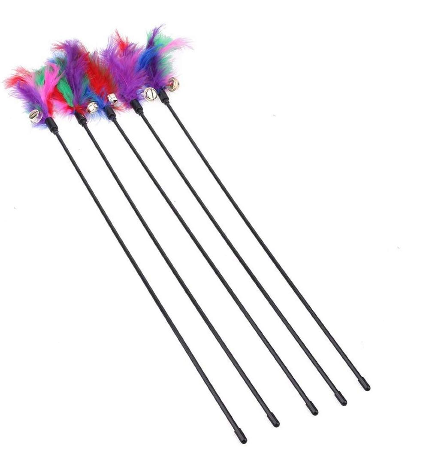 5pcs Cat Feather Toys Cat Wand Interactive Stick Toy Wire Chaser Wand Interactive Feather Cat Toy for Cat Kitten Pet (63cm) - Buy Online on GoSupps.com