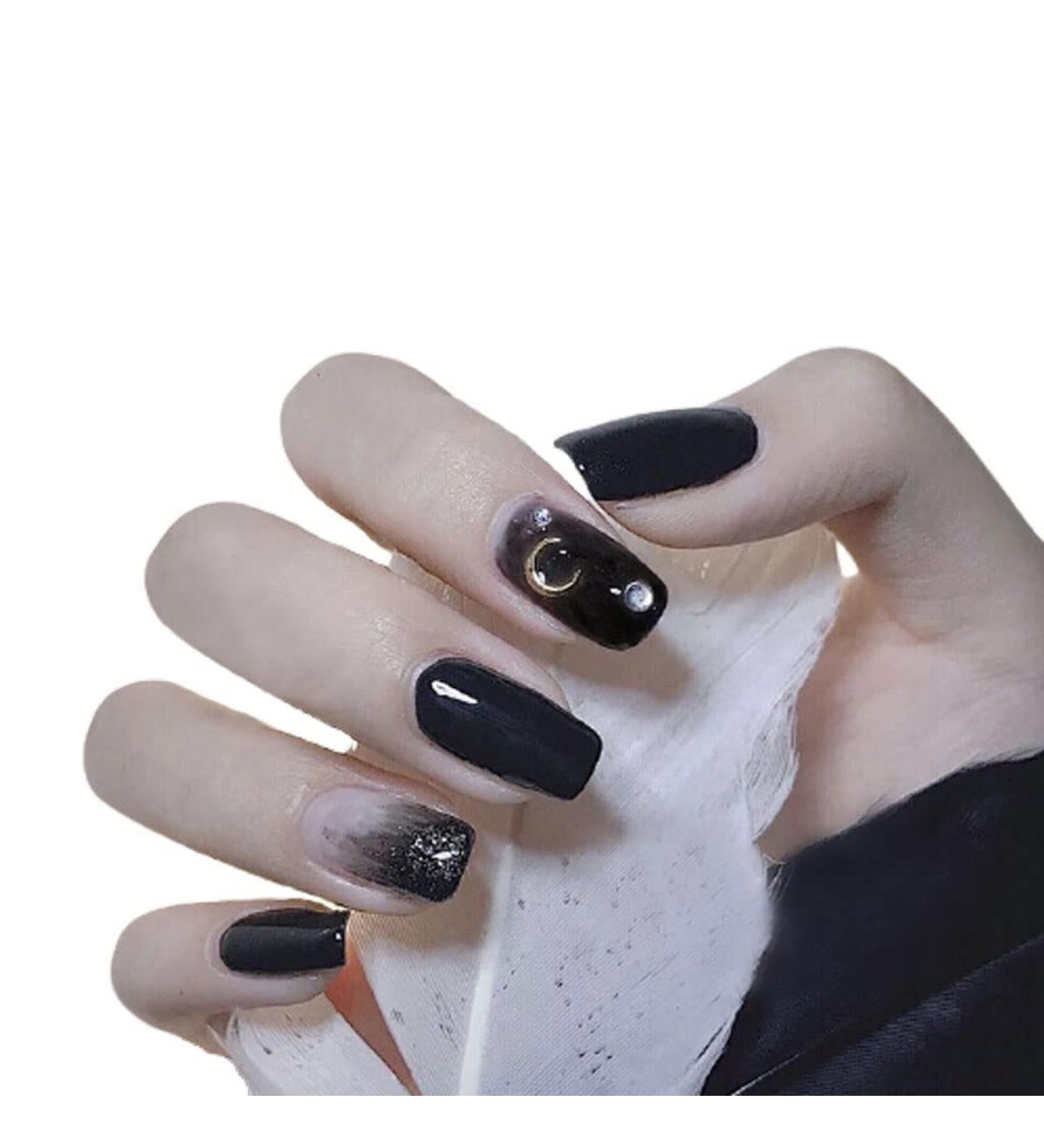 Press on Nails 3 Sets Black Star Moon Smudge Fake Nail Self-Adhesive Nail Stickers Artificail Nails for Women Girls (Color : Black) (Color : Black) (Black) - Buy Online on GoSupps.com