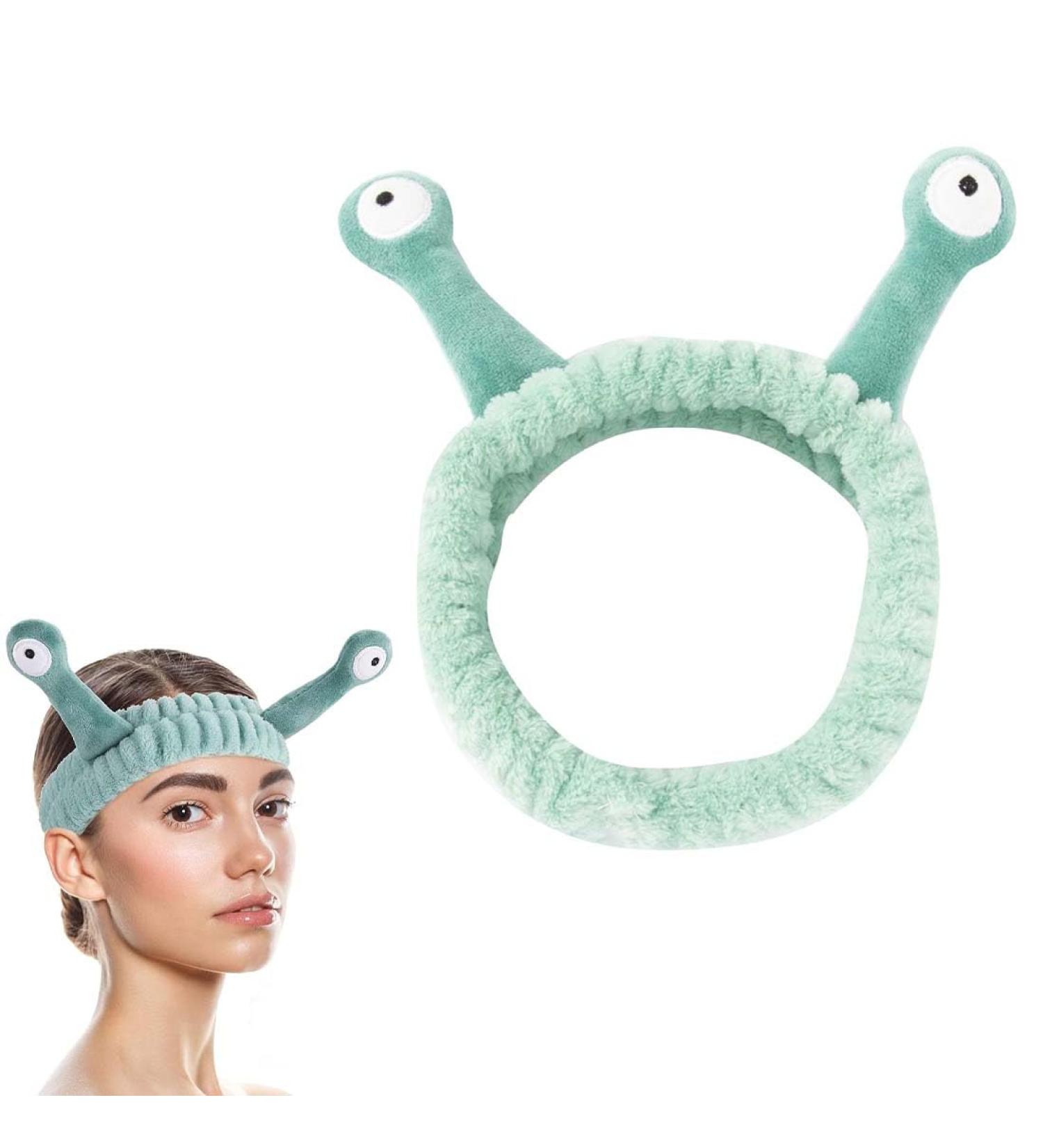 JOCXZI Spa Headband for Face Makeup Microfiber Soft Coral Fleece Head Wrap Snail Cartoon Cute Hair Accessory Elastic Skin Care Headband for Women Face Wash (Green) - Buy Online on GoSupps.com