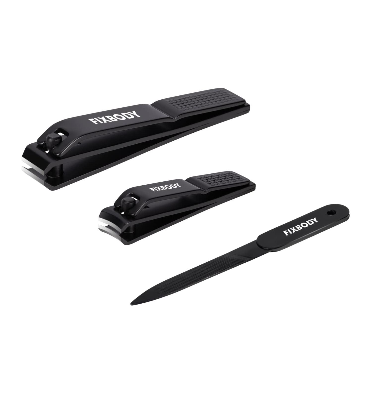 FIXBODY Black Stainless Steel Nail Clipper Set with Nail File - Sharp Fingernail & Toenail Clippers in Leather Case - Perfect Gift for Men and Women (Set of 3) - Buy Online on GoSupps.com
