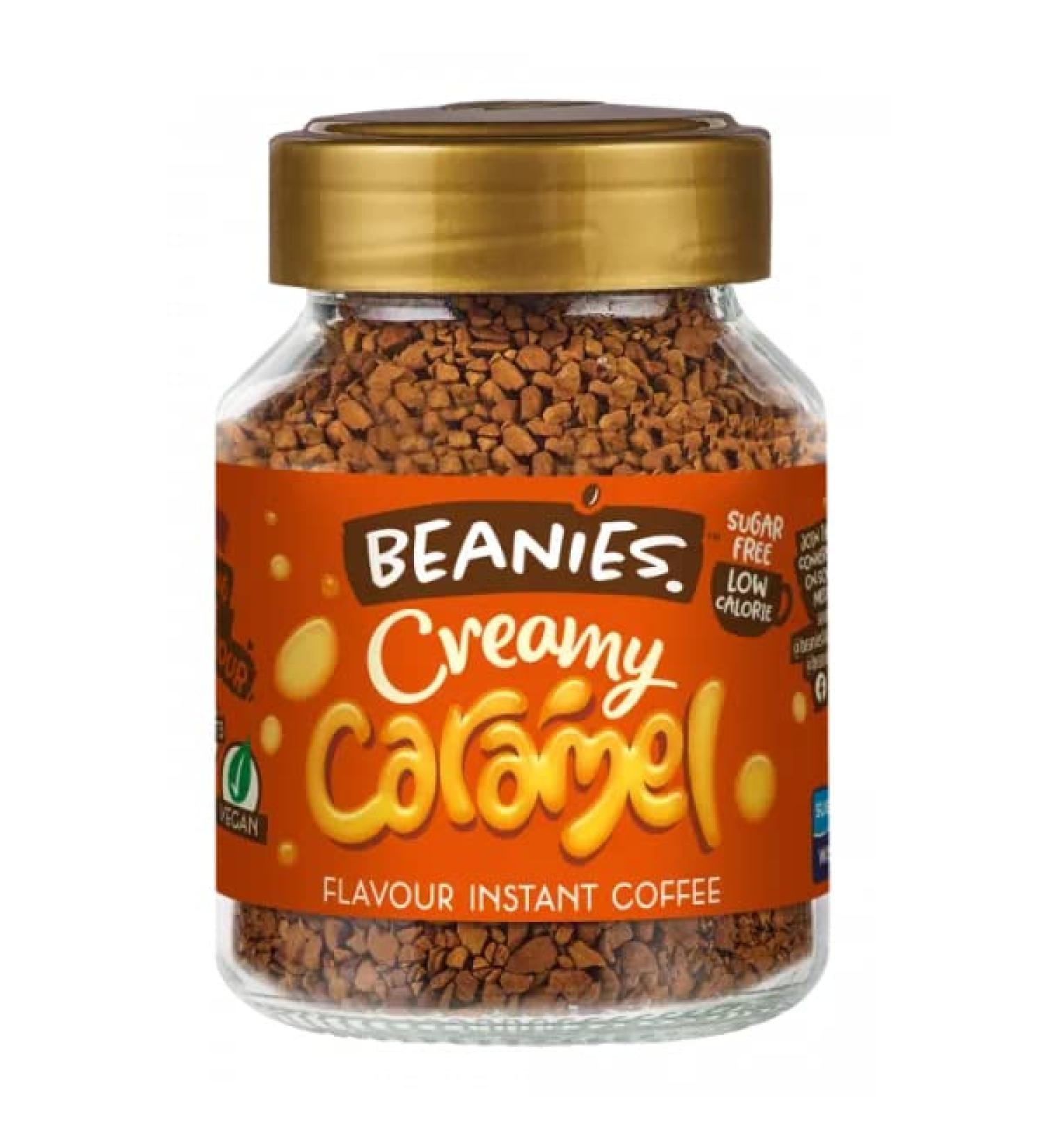 BEANIES Flavor Instant Coffee Powder CREAMY CARAMEL Hot and Cold Coffee makes 25 cups of 100 Arabica lightly roasted coffee 50 g Bottle creamy caramel - Buy Online on GoSupps.com