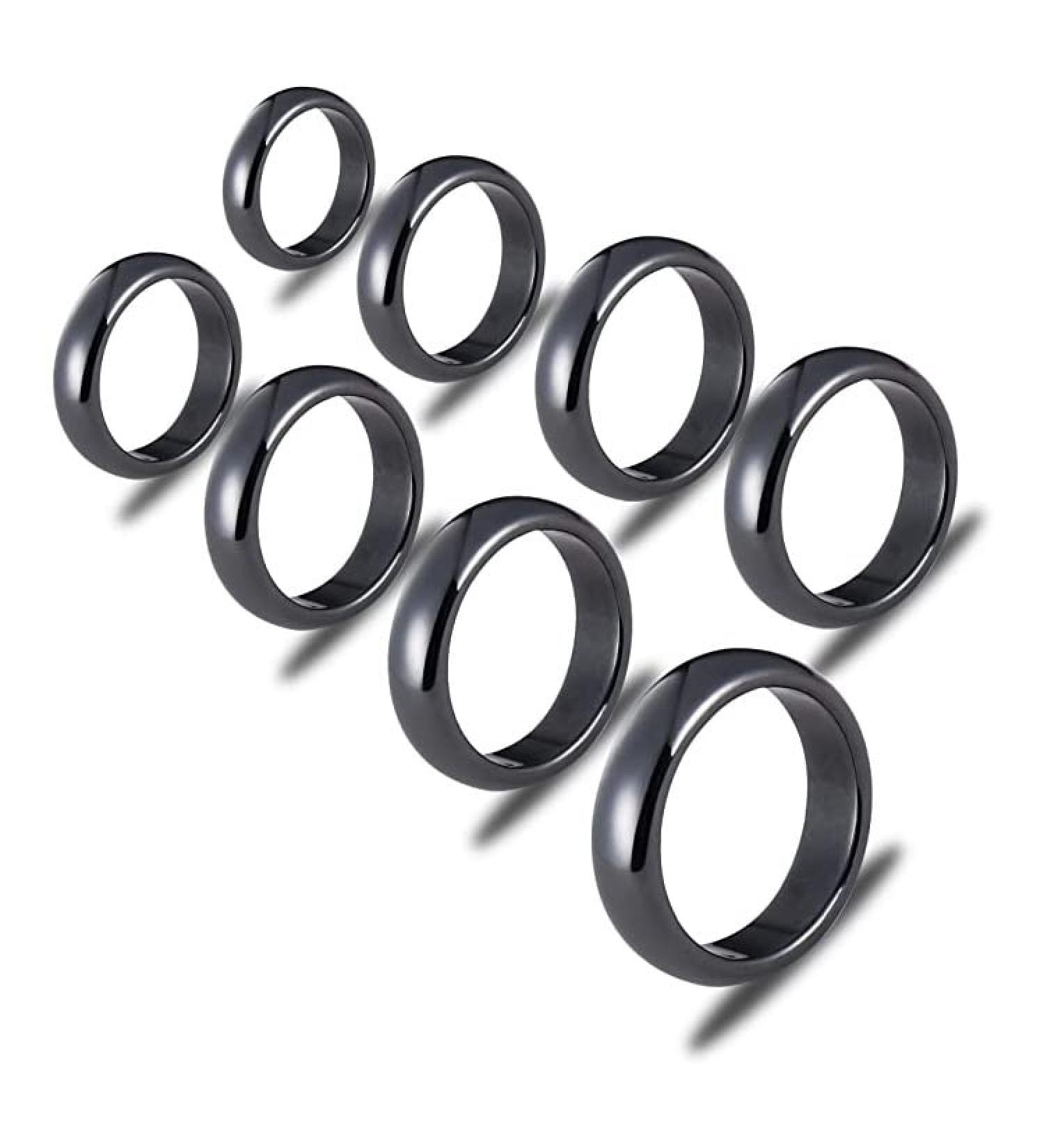 IWYKT Black Hematite Rings Set - 8 Pcs Anxiety Balance Root Chakra Black Stone Rings for Women Men - Buy Online on GoSupps.com