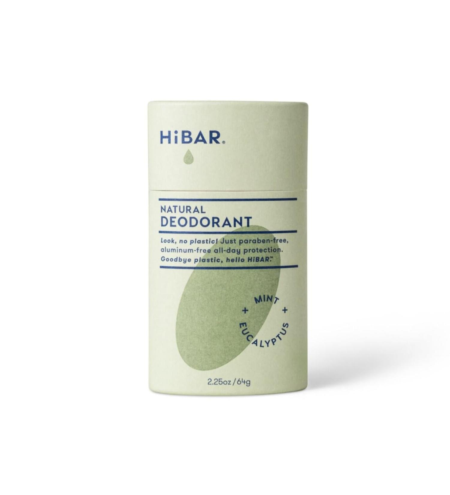 HiBAR - Eucalyptus & Mint Plastic Free Deodorant - Natural Deodorant - All-Day Protection - With Sunflower Seed Wax Rice Bran & Shea Butter - Plastic Paraben & Aluminum-Free - Vegan - 1 Pack